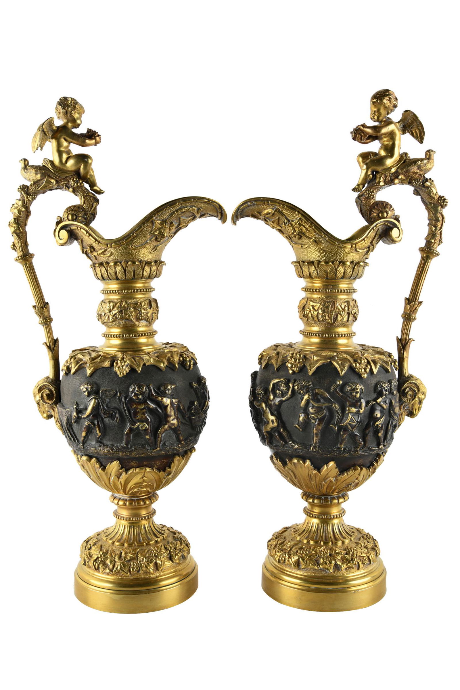 PAIR OF BRONZE & BRASS EWER GARNITURES (1 of 10)