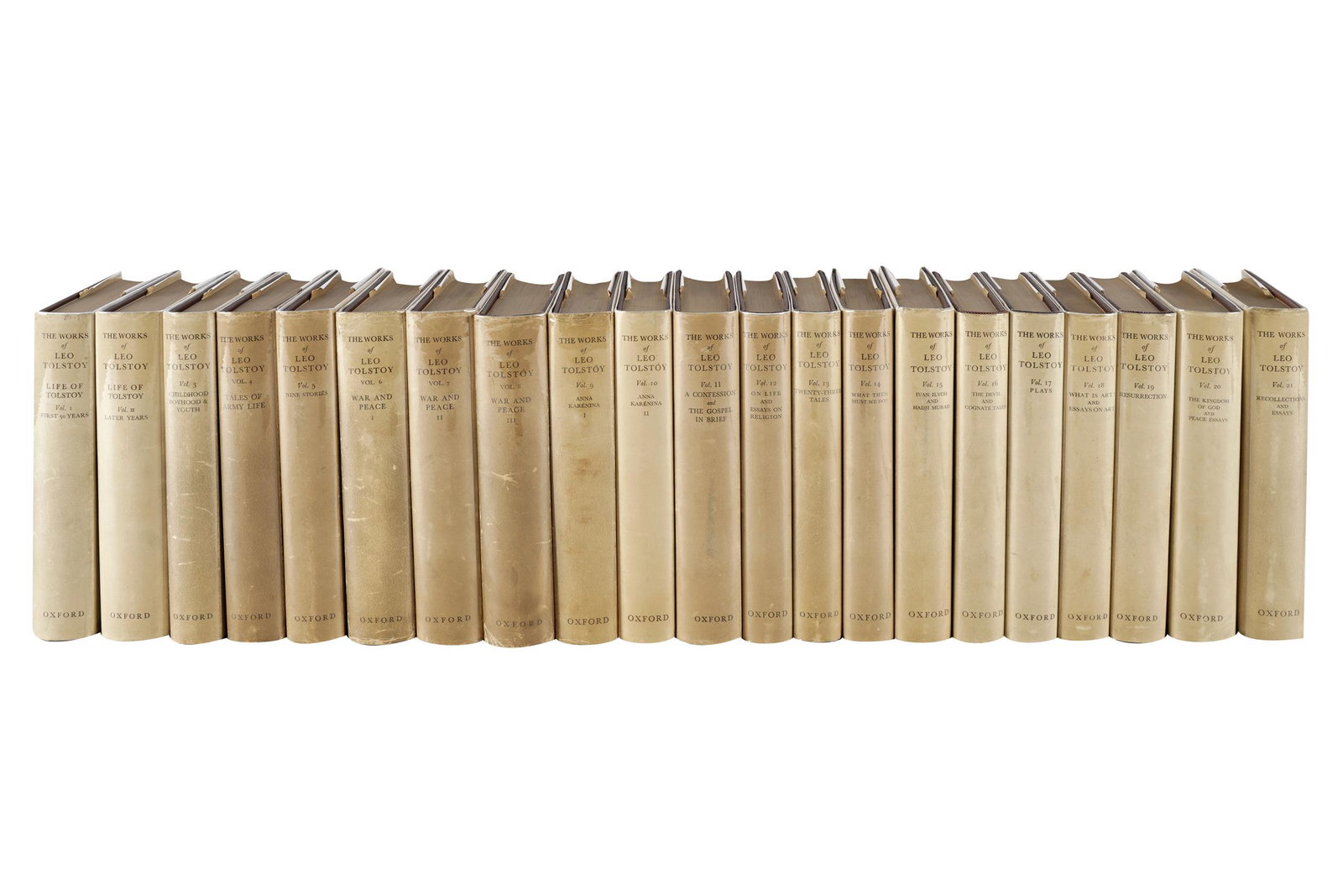 THE WORKS OF LEO TOLSTOY: CENTENARY EDITION: Translated by L. & A. Maude; London: Oxford University Press, 1929 - 37 [21 volumes] 7 3/4 x 5 1/2 inches