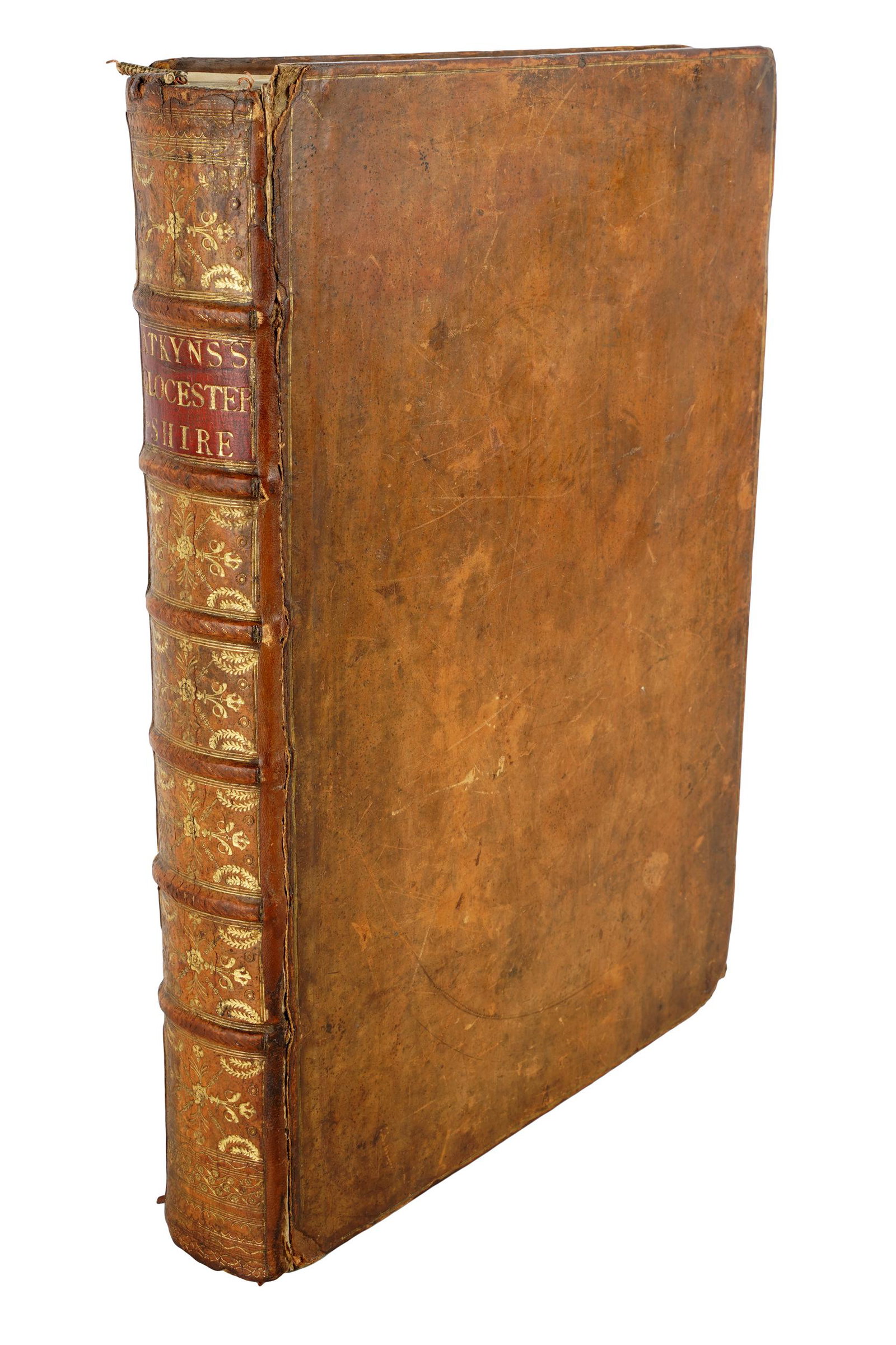 SIR ROBERT ATKYNS: "ATKYNS'S GLOCESTERSHIRE": 1768, full leather binding Condition: missing engraved plates. Losses to spine and corners of boards. 16 3/4 x 11 1/2 inches