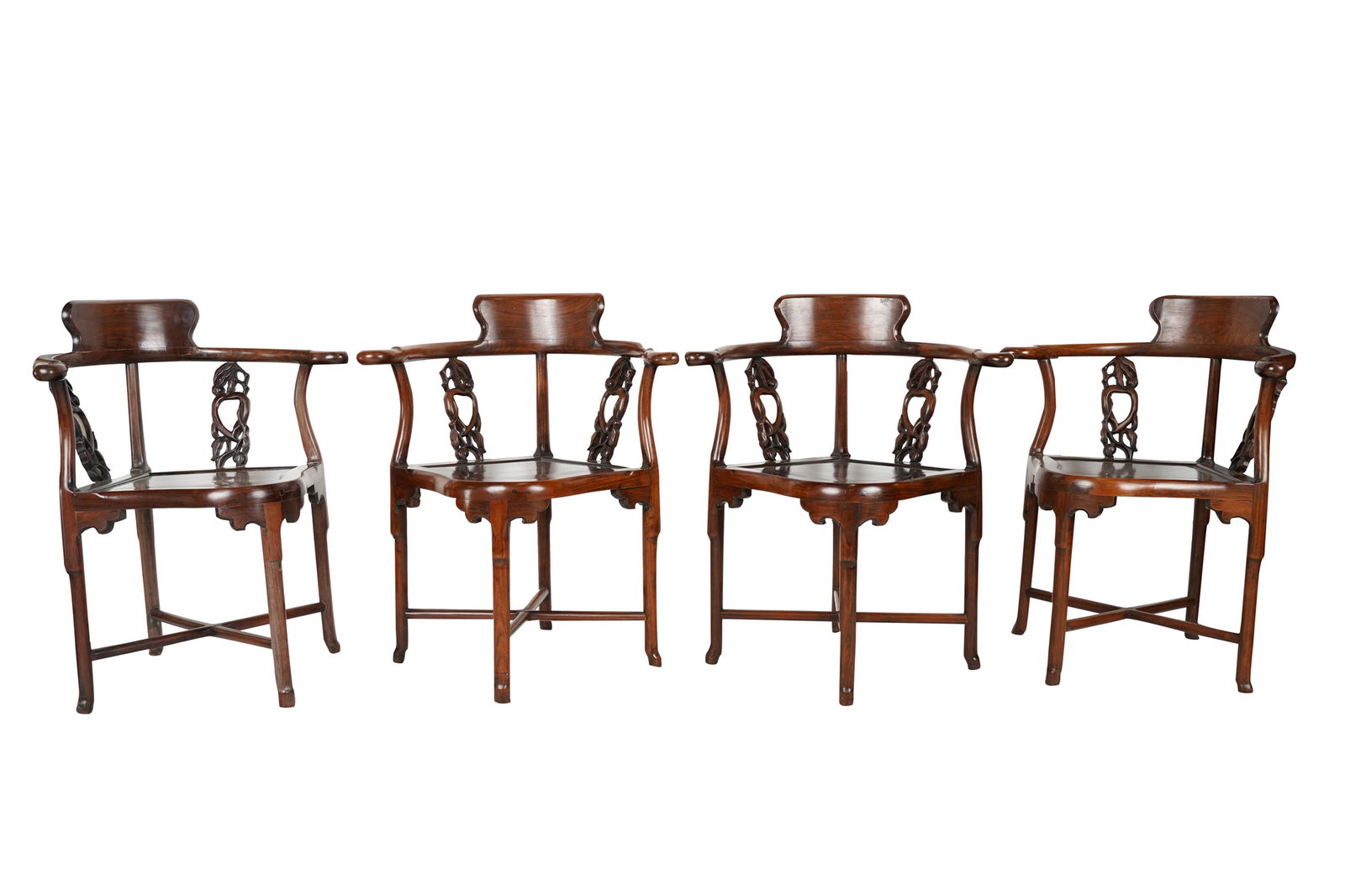 FOUR CHINESE HARDWOOD CORNER ARMCHAIRS (1 of 15)