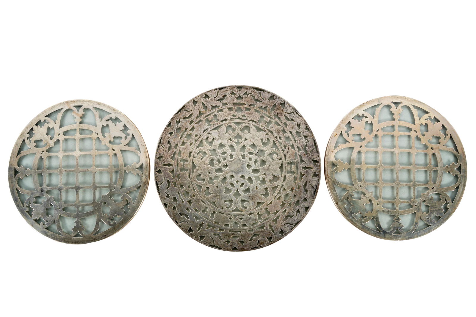 THREE STERLING & GLASS TRIVETS (1 of 9)