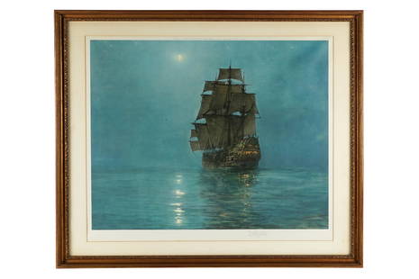 MONTAGUE DAWSON (1890-1973): "CRESCENT MOON": lithograph, pencil signed middle right, paper embossments lower left 25 3/4 x 31 inches; 32 1/2 x 38 1/2 inches framed