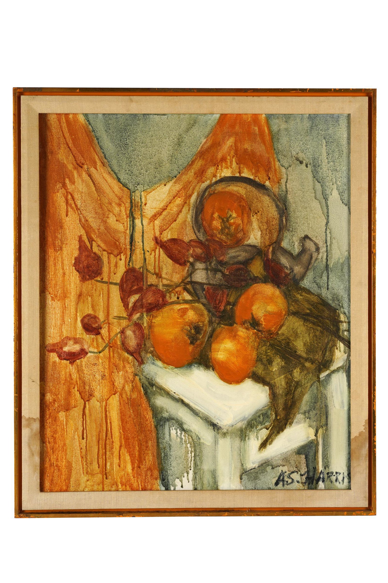 ARLENE S. HARRIS (20TH CENTURY): "ORANGES": oil on canvas, signed lower right Provenance: The Estate of Dr. Leon and Arlene Harris, 100% of proceeds to benefit UCLA Cotsen Institute of Archaeology Condition: slight spotting verso 24 x 20 inches