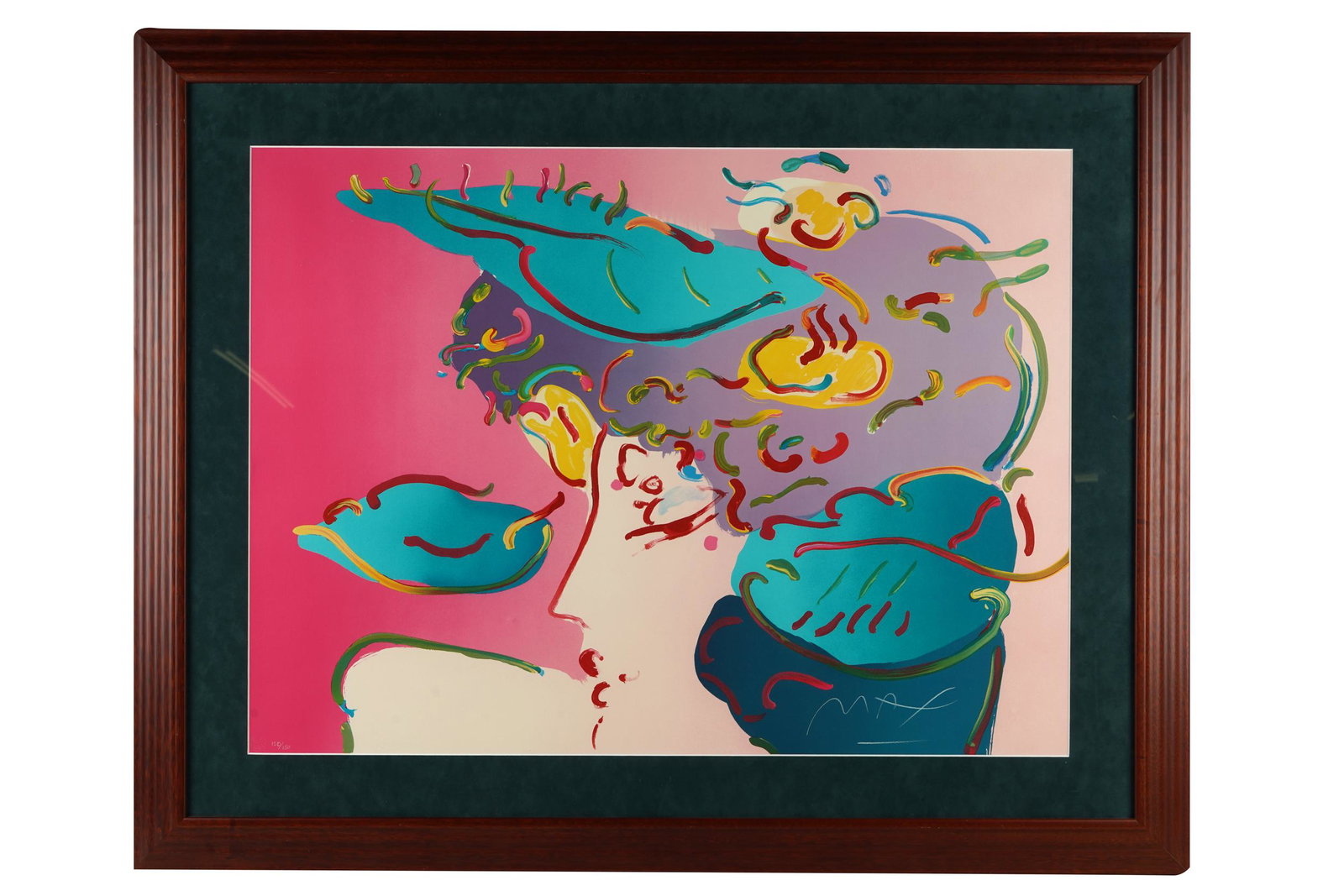 PETER MAX (B.1937): "WOMAN IN PROFILE": lithograph in color, signed in pencil, numbered 150/150 26 x 35 inches; 37 x 46 inches framed