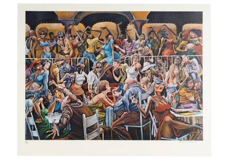 ERNIE BARNES (1938-2009): NIGHT CLUB SCENE: lithograph, pencil signed and numbered 291/300 Condition: unframed paper size: 20 x 25 inches