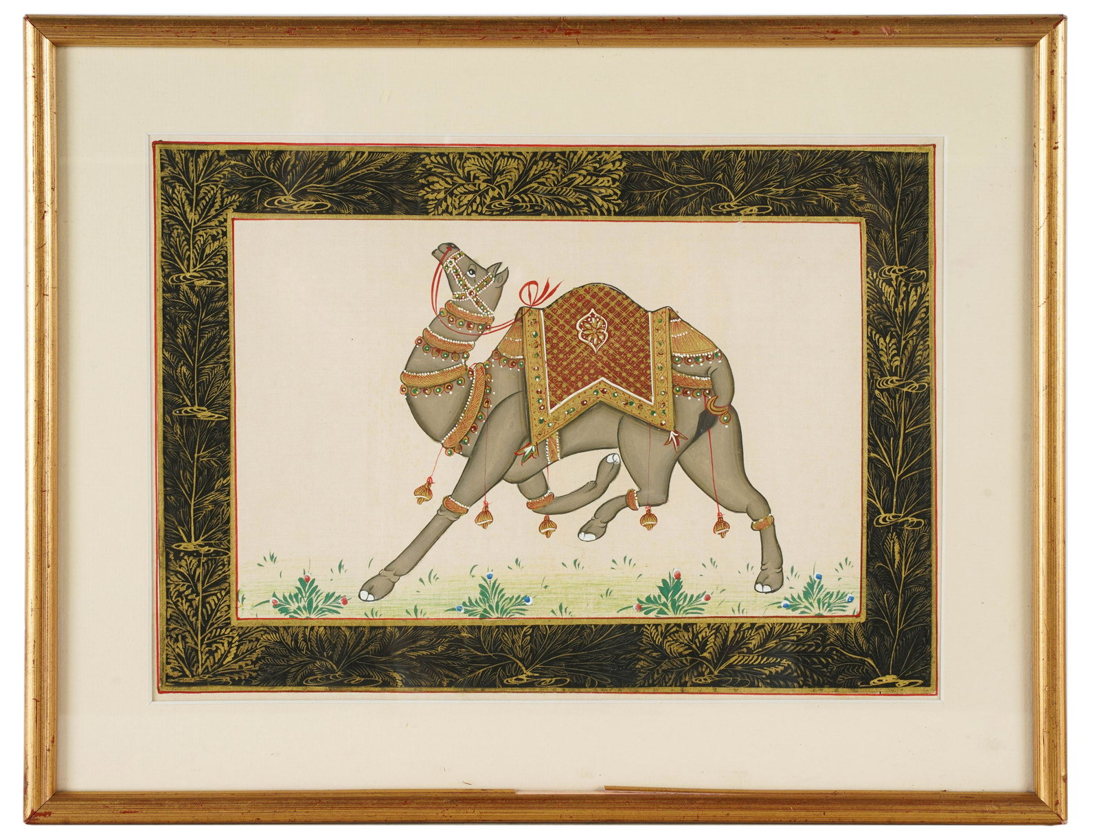 INDIAN PAINTING OF A CAMEL: on cloth each: 9 x 12 inches sight; 13 x 16 1/2 inches framed