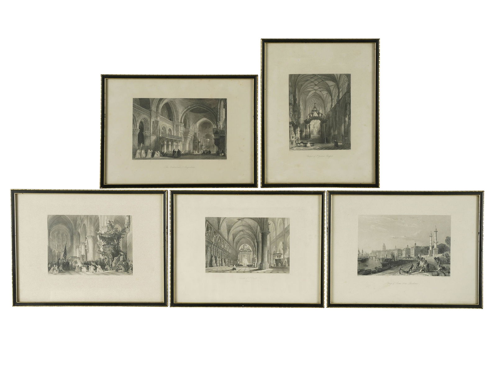 GROUP OF FIVE BLACK & WHITE ENGRAVINGS (1 of 10)