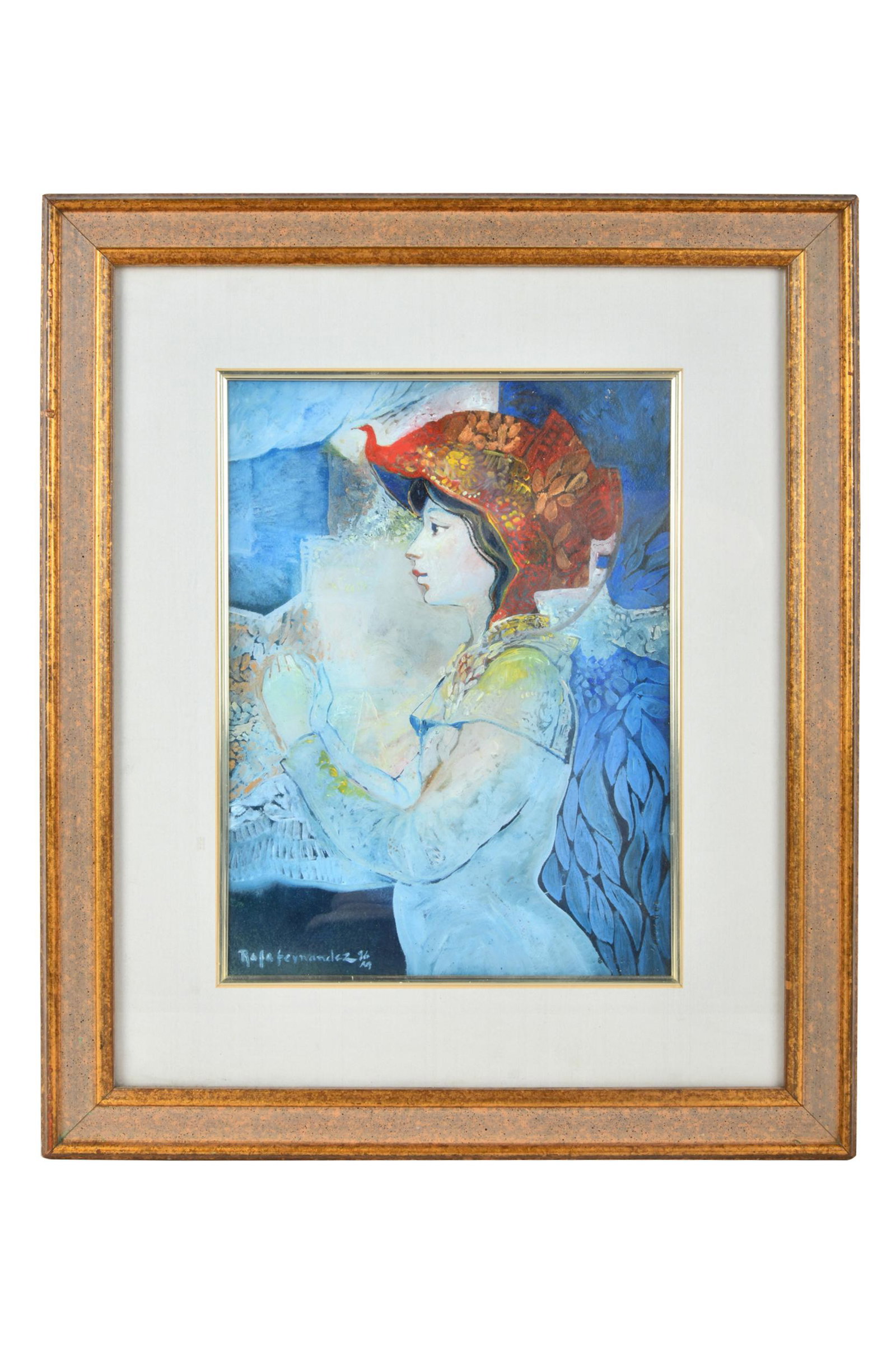RAFA FERNANDEZ (B.1935): PORTRAIT OF A GIRL: mixed media, signed lower left, with paper embossment lower right 12 x 9 inches; 20 x 17 inches framed