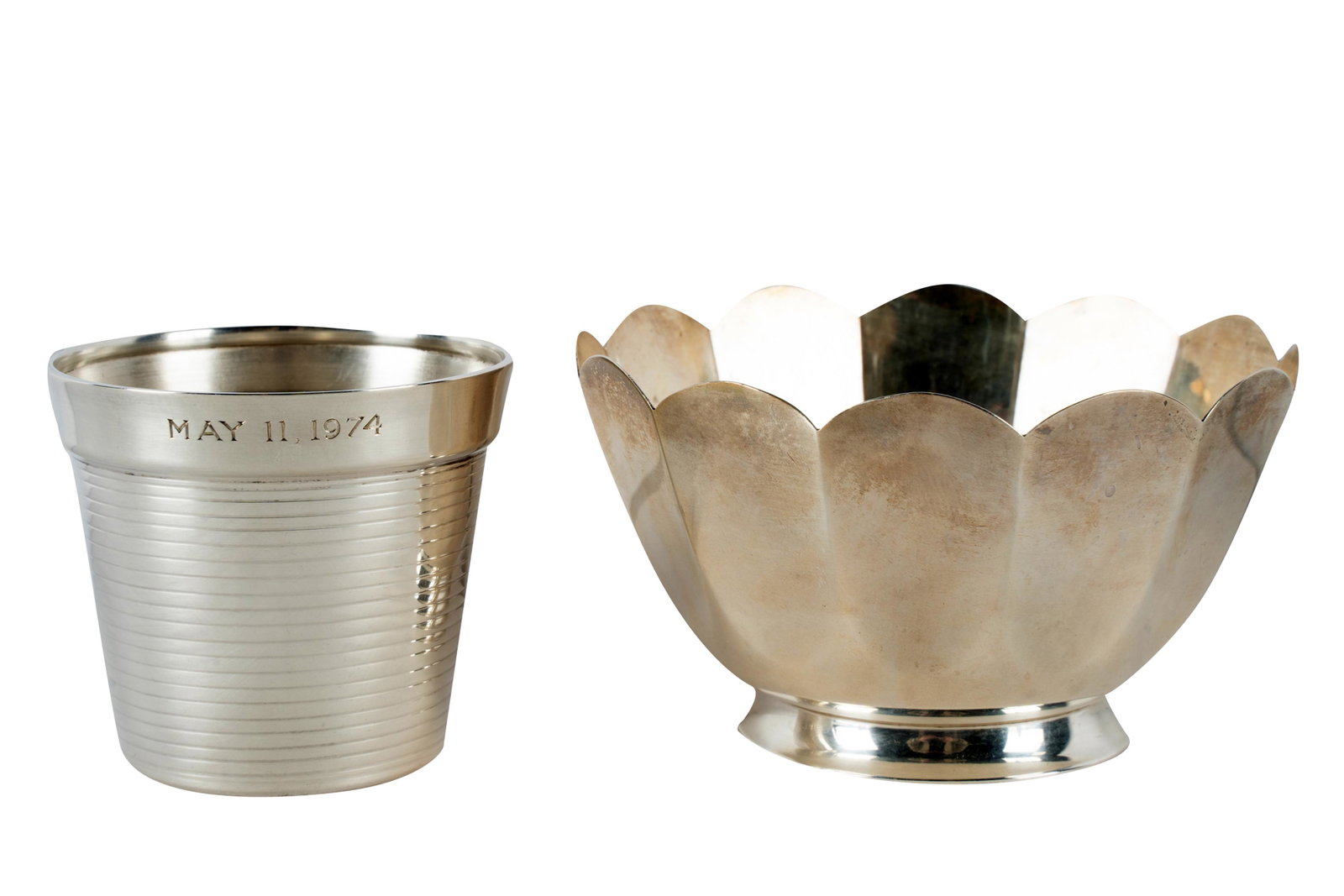 CARTIER STERLING FLOWERPOT & TIFFANY & CO. STERLING: 12 total troy ounces Cartier: 2 3/4 inches high; Tiffany: 4 3/4 inches diameter; 2 3/4 inches high