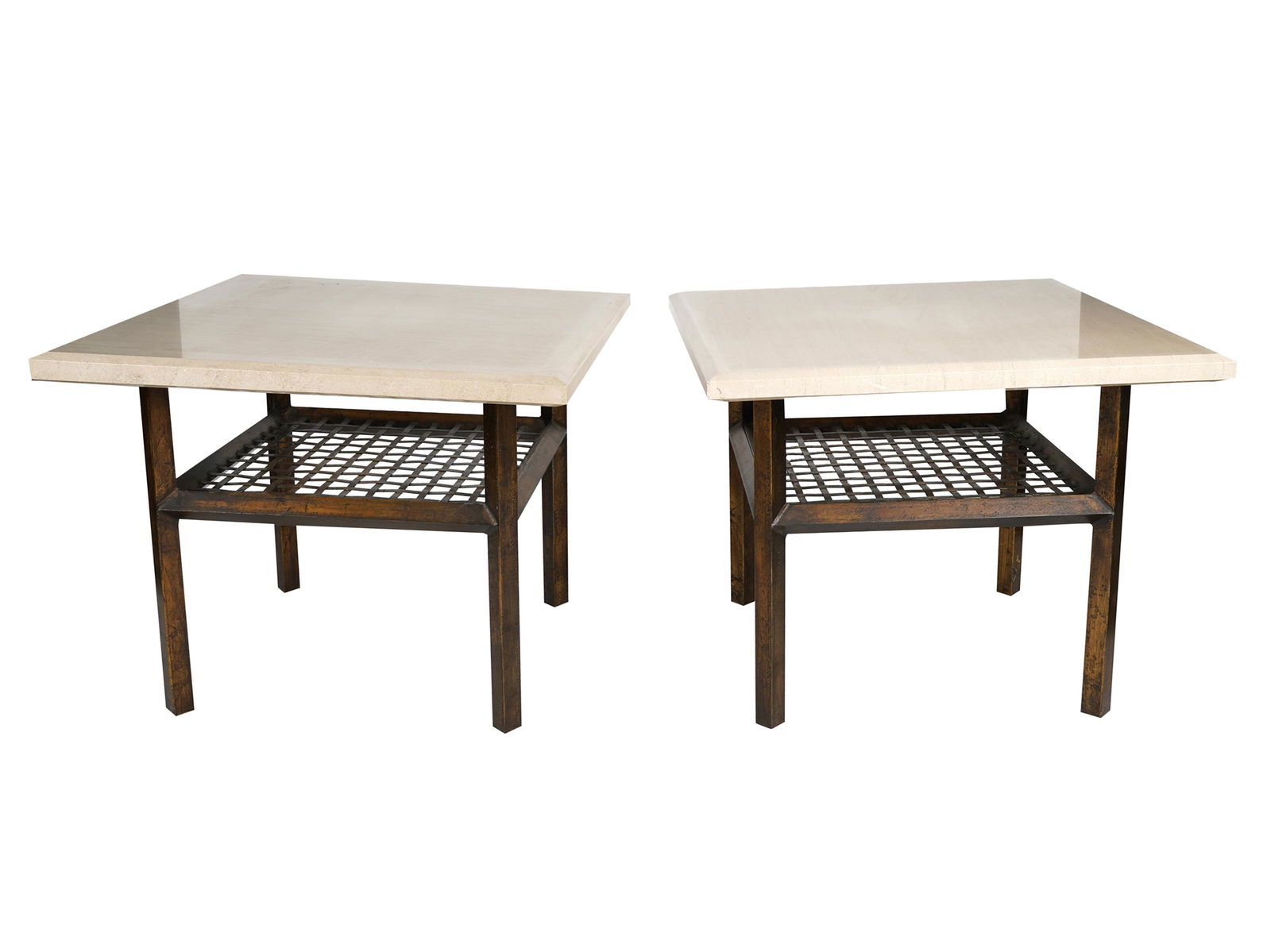 PAIR OF METAL &  STONE TOP TABLES (1 of 8)