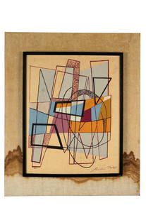 ANDRE BLOC (1896-1966): ABSTRACT: serigraph in color, signed lower right, editioned lower left Provenance: The Estate of Dr. Leon and Arlene Harris, 100% of proceeds to benefit UCLA Cotsen Institute of Archaeology Condition: dirty; wa