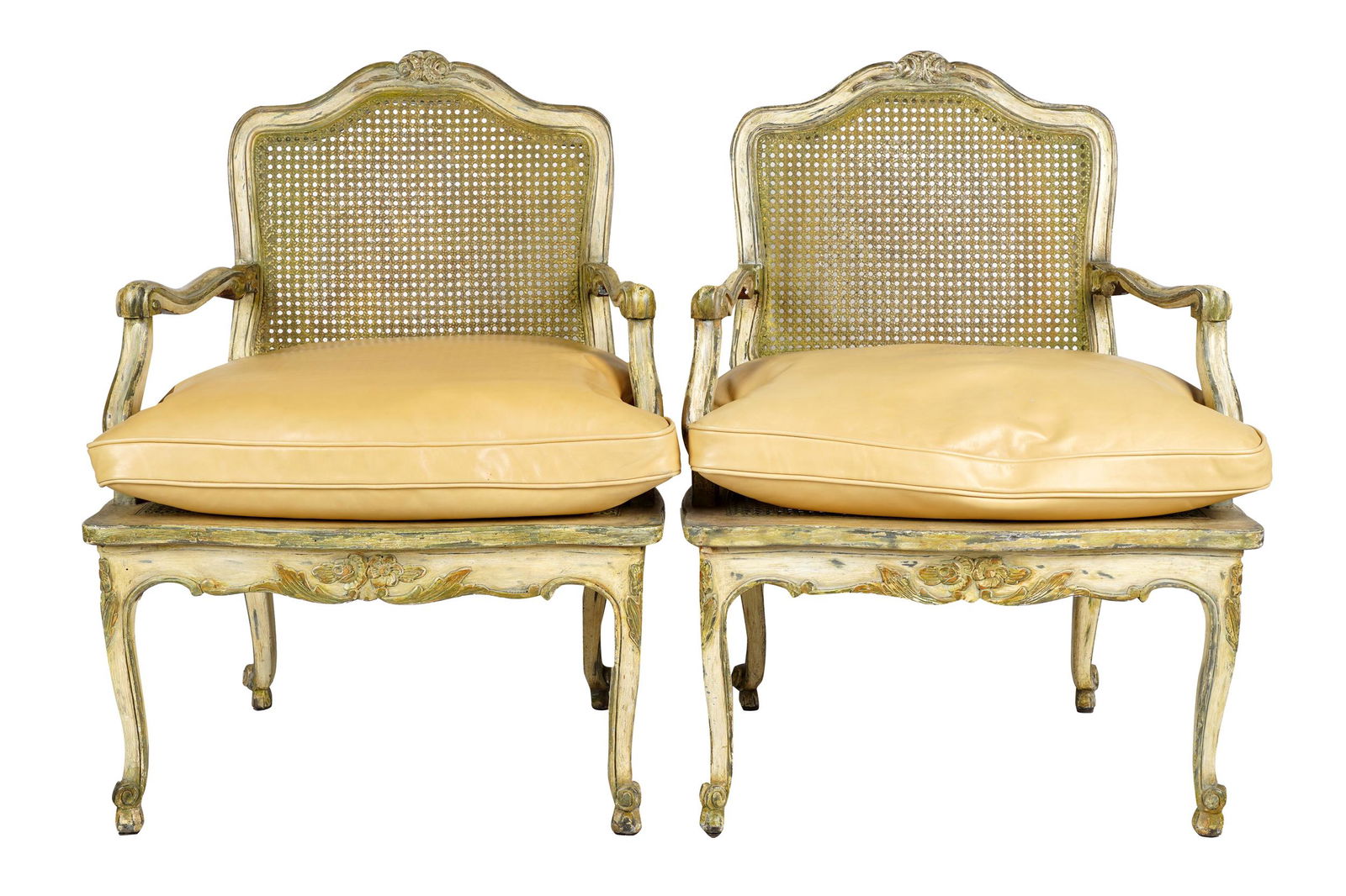 PAIR OF FRENCH CANE BACK FAUTEUILS (1 of 10)