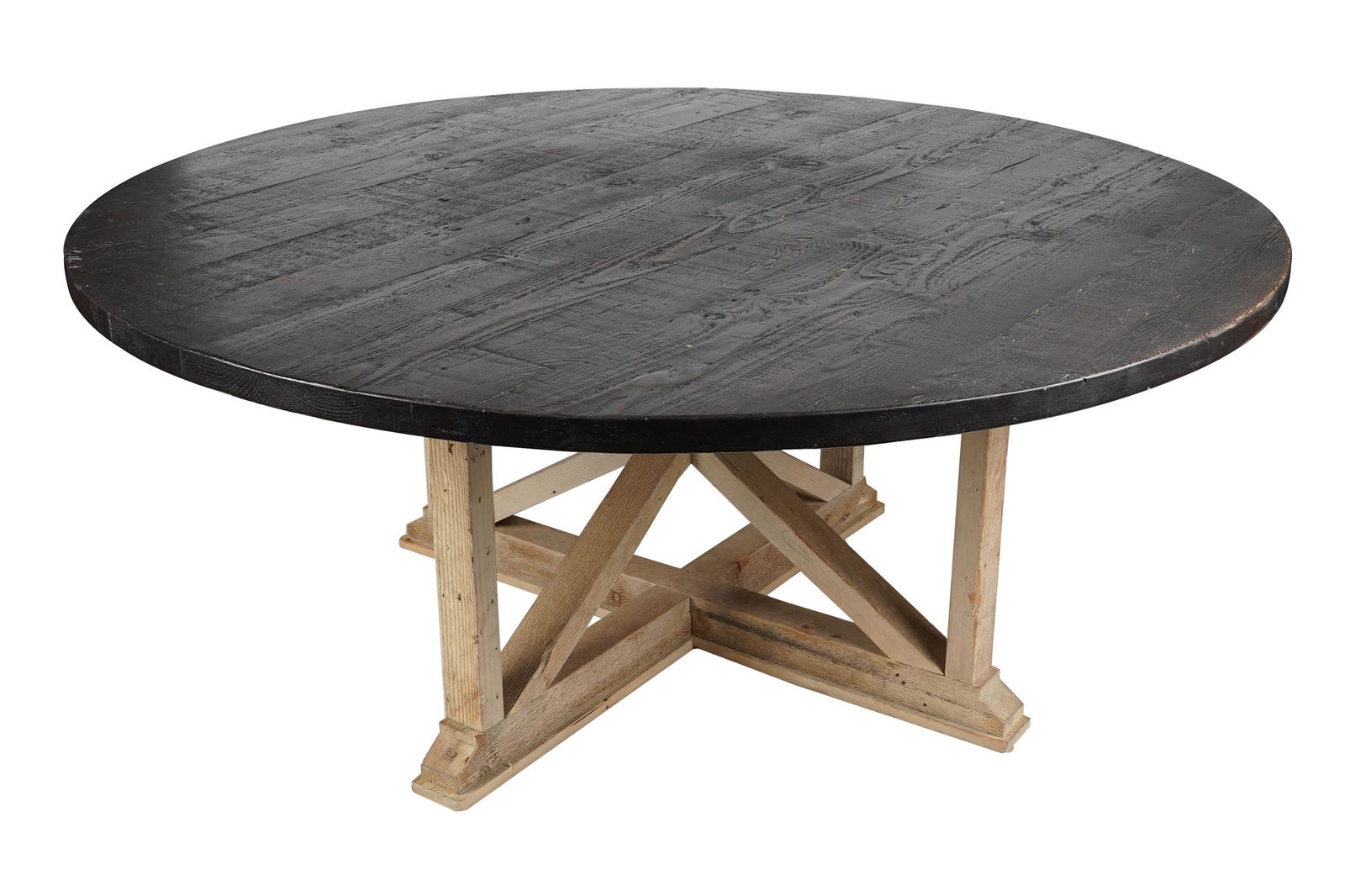 ROUND STAINED PINE DINING TABLE (1 of 13)