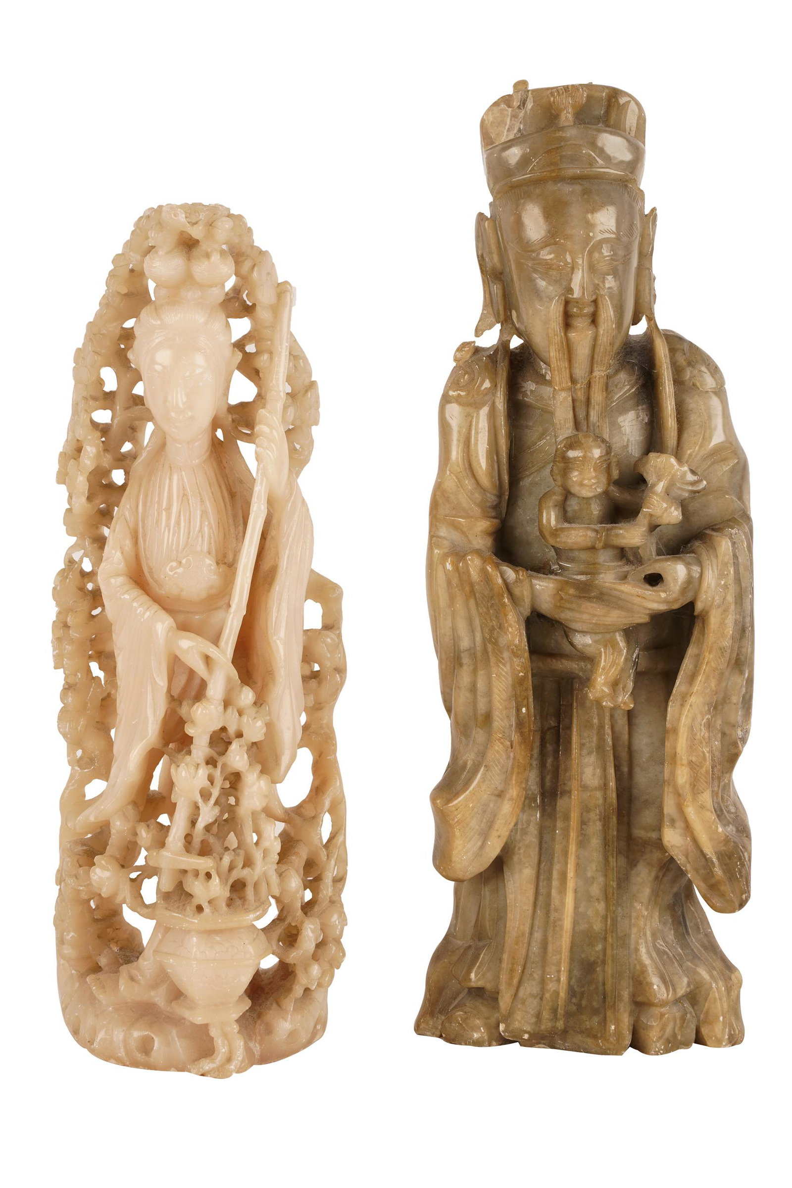 TWO ASIAN SOAPSTONE FIGURAL CARVINGS (1 of 8)