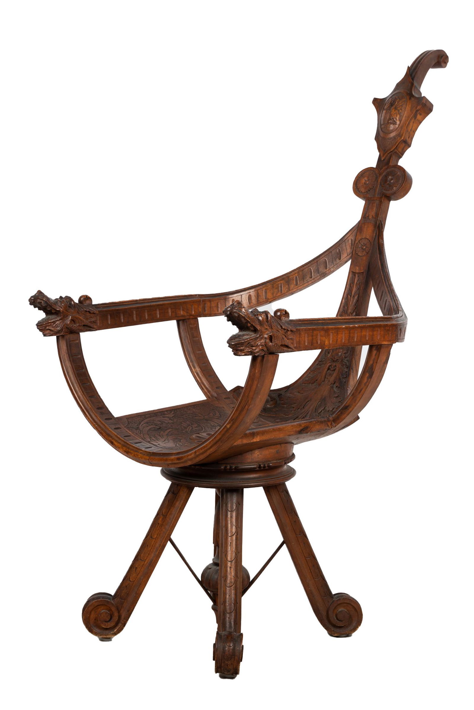 ITALIAN CARVED WALNUT GONDOLA CHAIR (1 of 14)