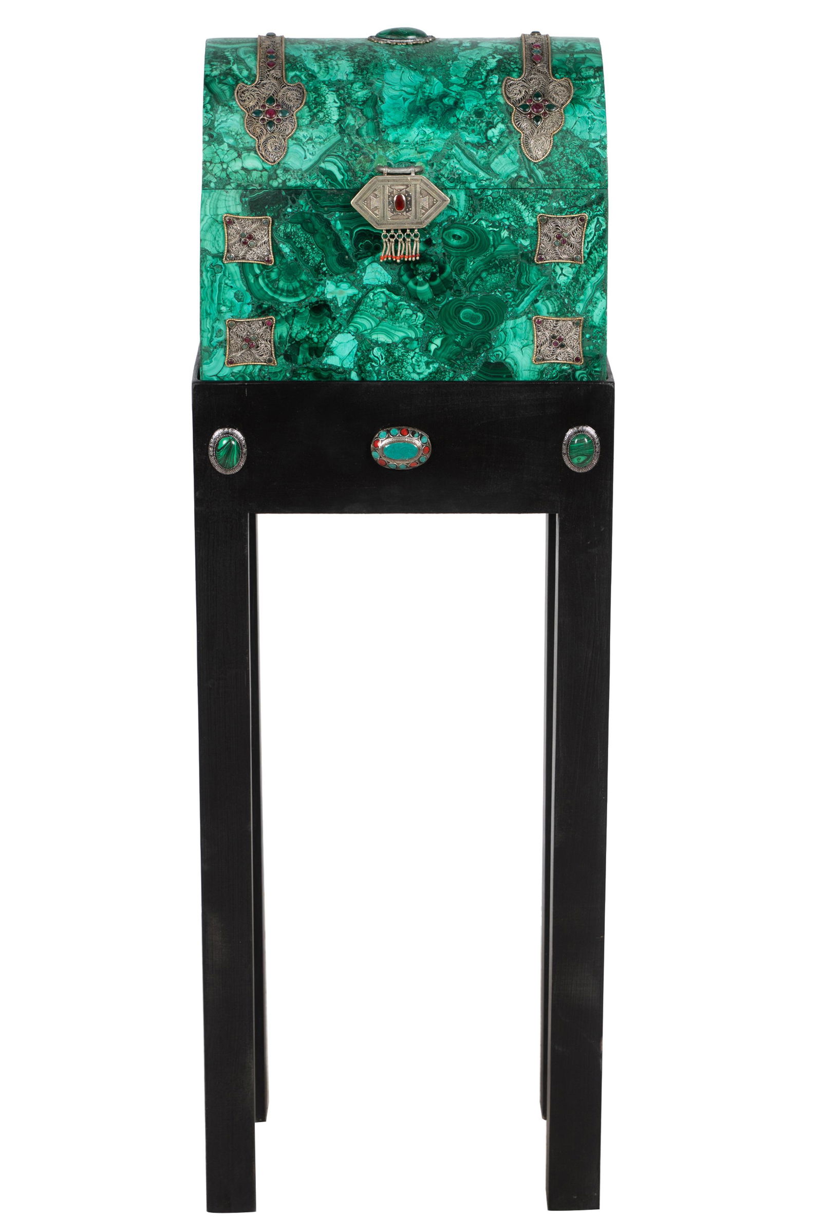 STONE-INSET MALACHITE BOX ON STAND (1 of 10)