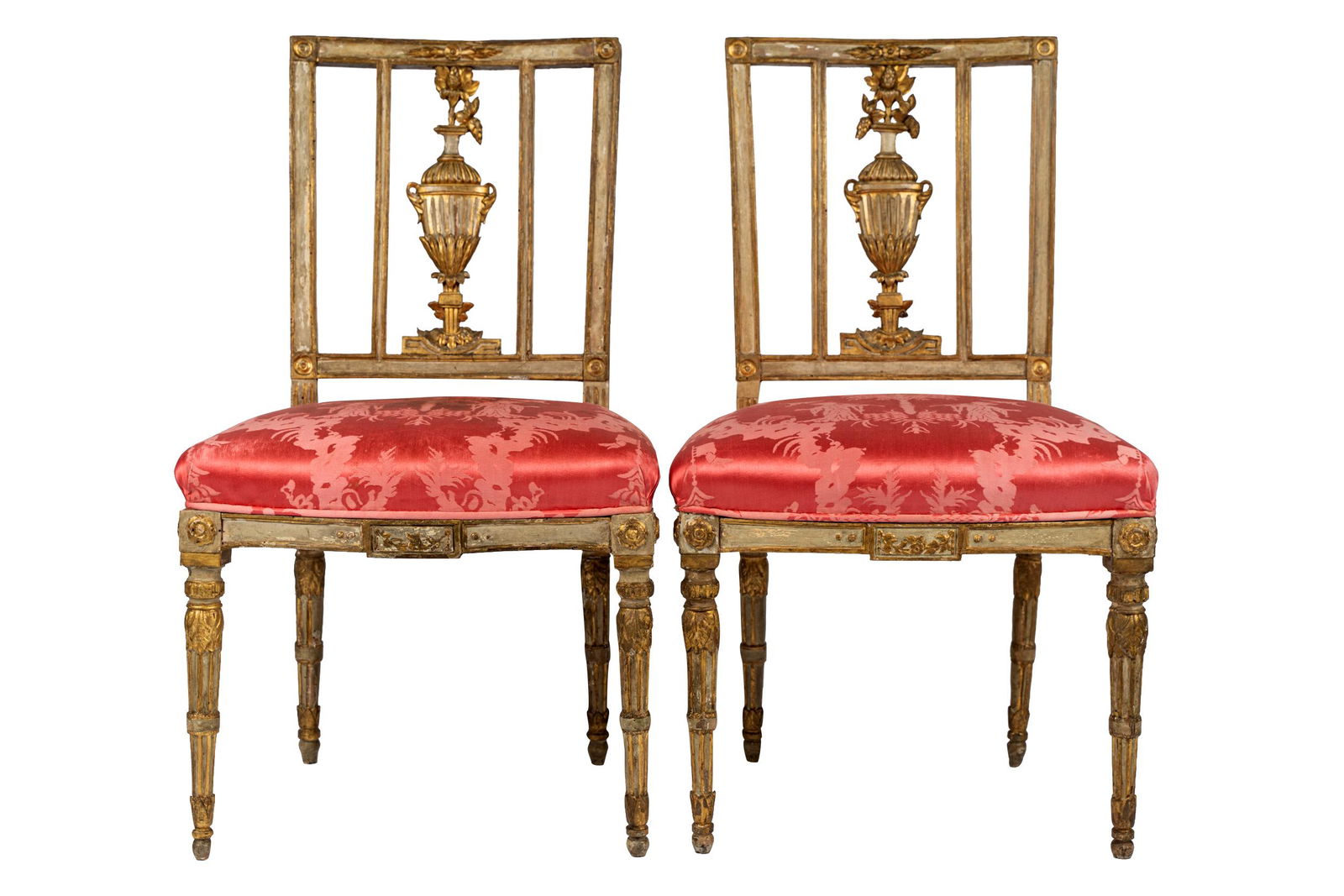 PAIR OF NEOCLASSIC PAINTED & GILT SIDE CHAIRS (1 of 12)