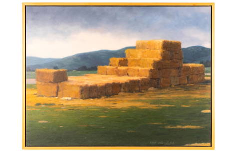 WILLIAM GLEN CROOKS (B. 1952): "BALES IN WINTER": 1994; oil on canvas; signed and dated lower right; titled on stretcher verso; 36 x 48 inches; 38 x 50 inches frame