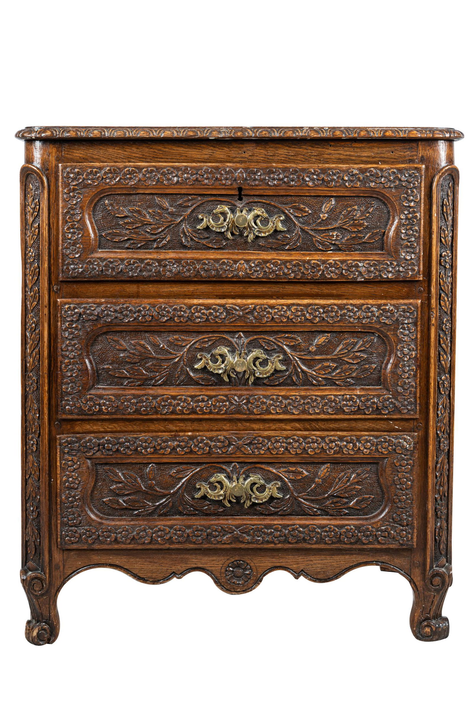 FRENCH CARVED OAK COMMODE (1 of 13)