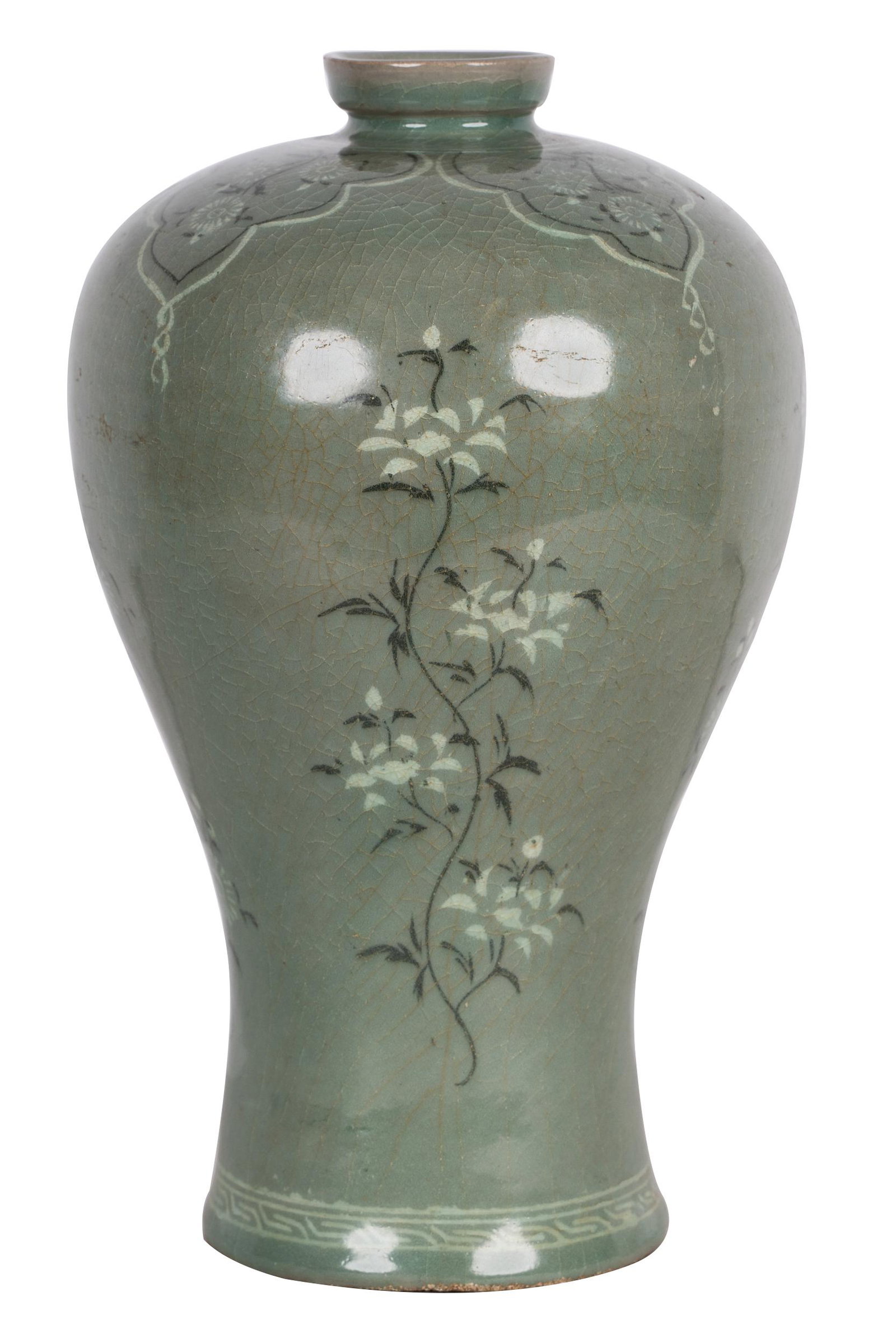 KOREAN CELADON-GLAZED PORCELAIN VASE: with floral decorations; 12 inches high