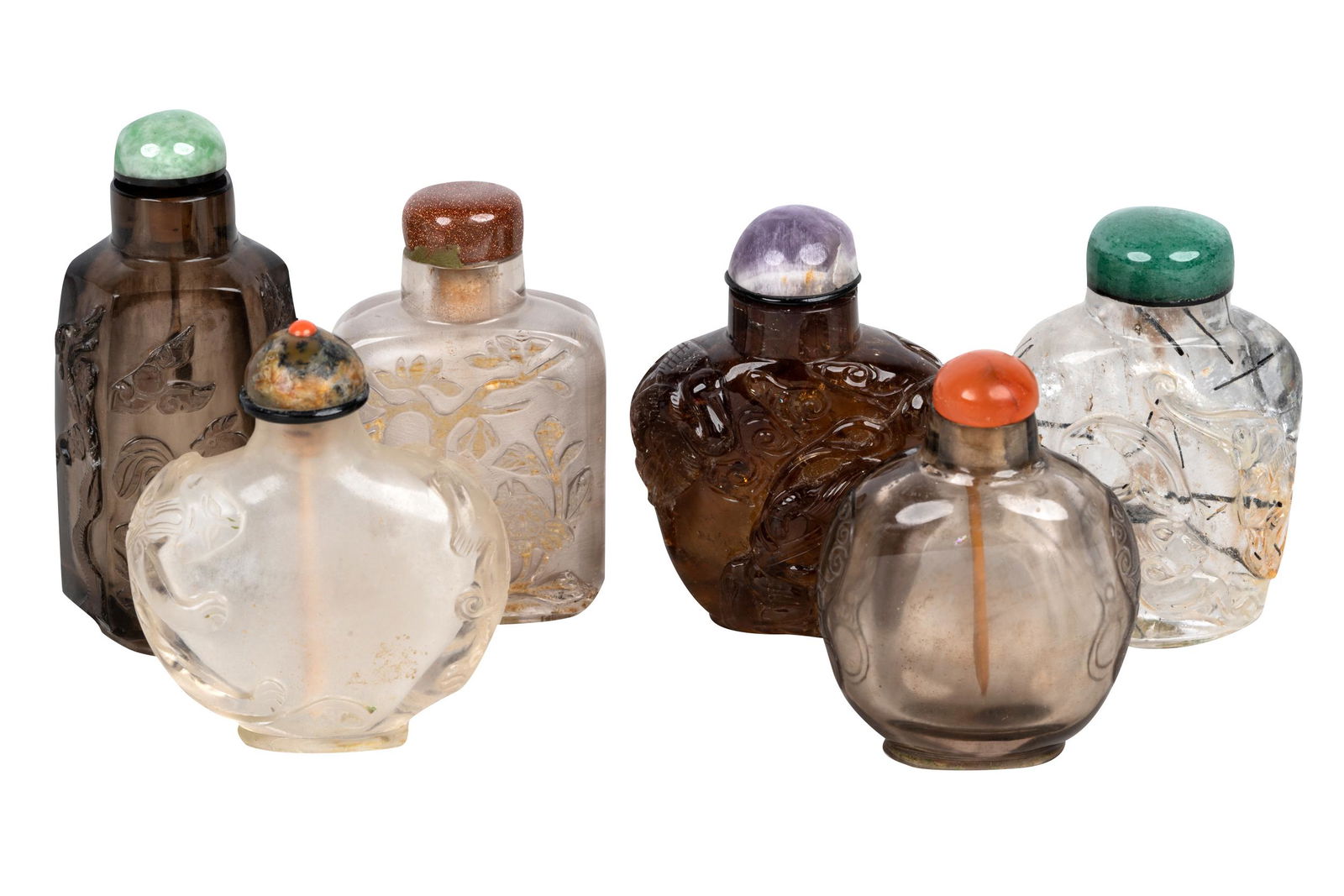SIX CRYSTAL & QUARTZ SNUFF BOTTLES (1 of 12)