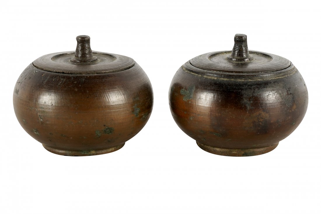 PAIR OF SMALL BRONZE COVERED JARS (1 of 5)