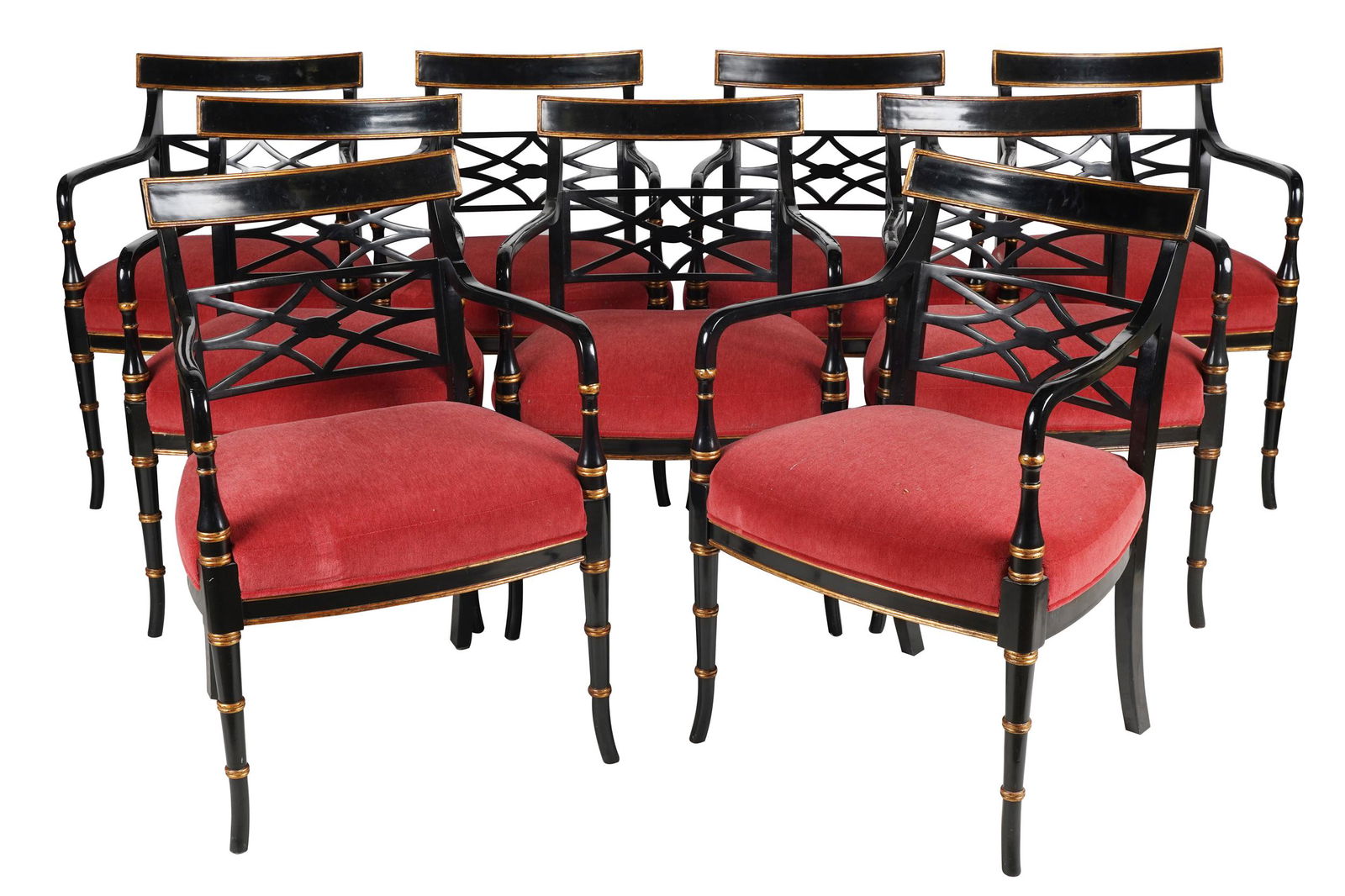 SET OF TEN REGENCY STYLE PAINTED AND GILT ARMCHAIRS (1 of 10)