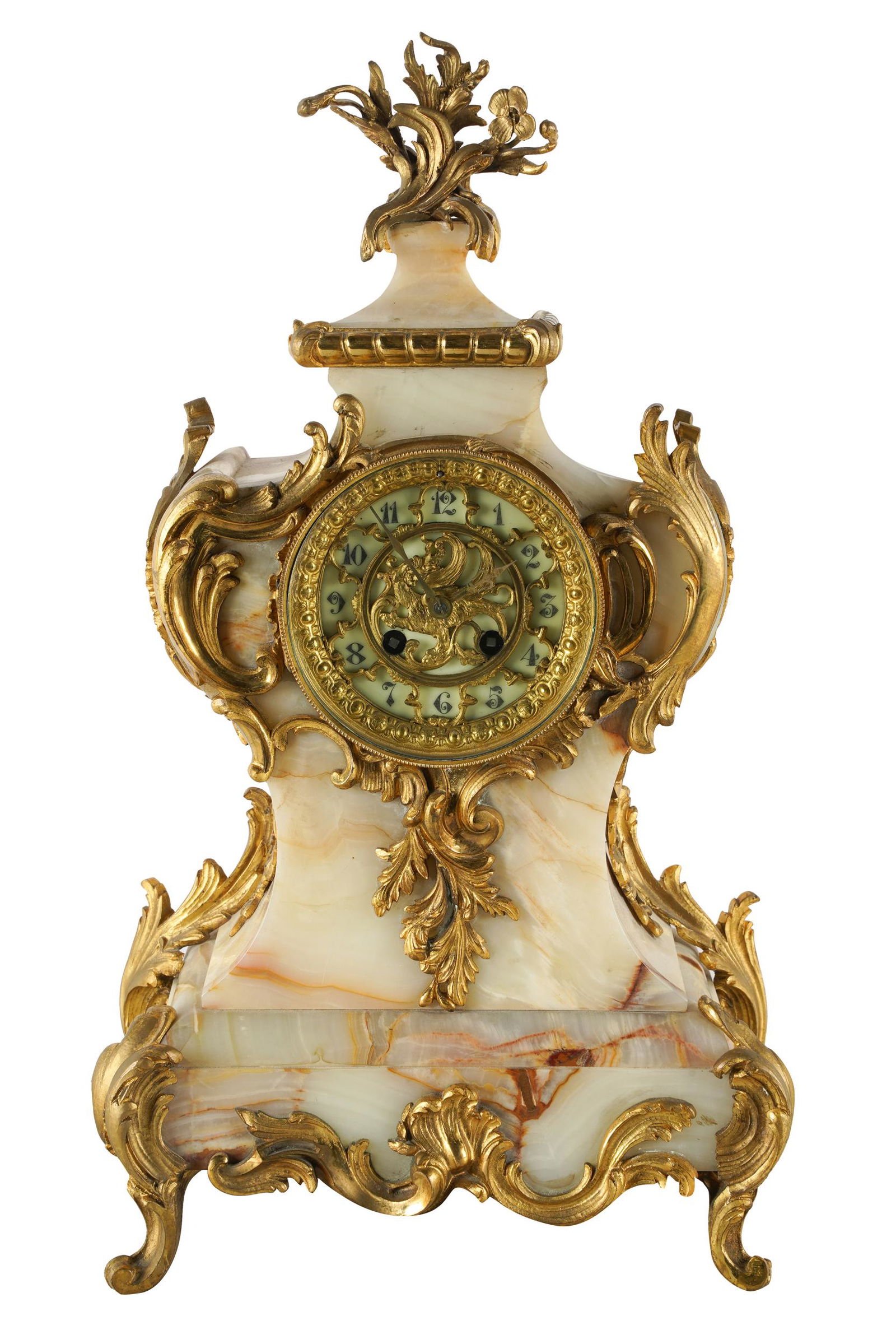 FRENCH GILT BRONZE-MOUNTED ONYX MANTEL CLOCK (1 of 9)