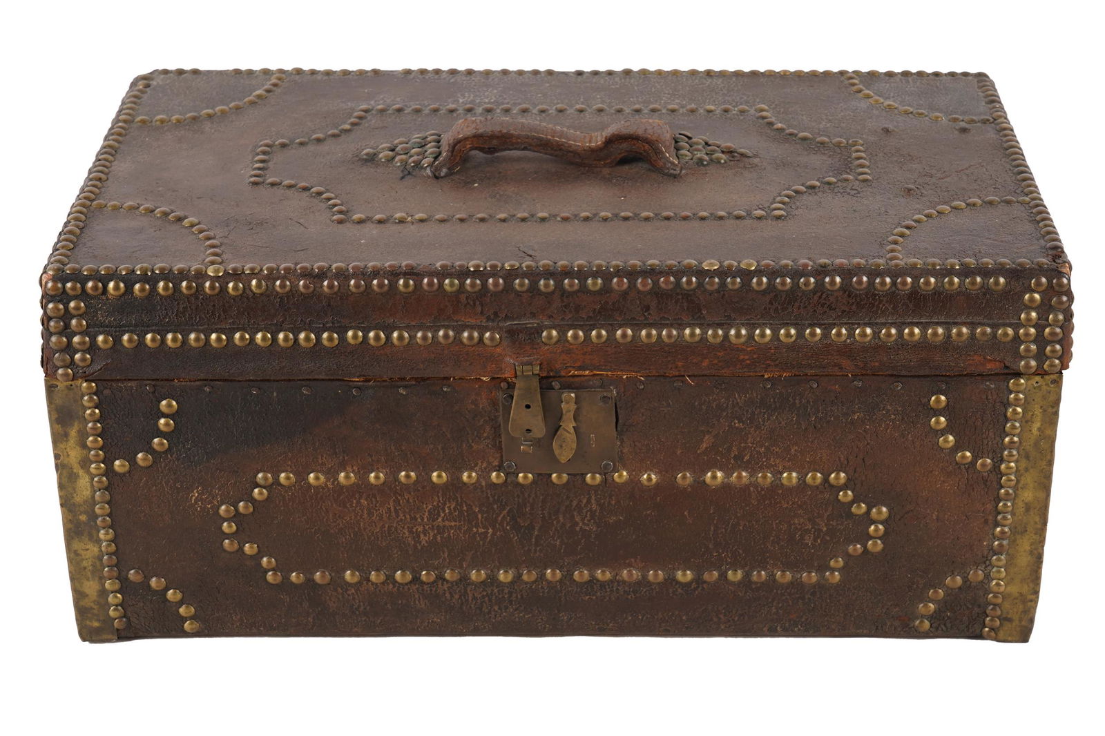 PORTUGESE STUDDED LEATHER TRUNK (1 of 8)