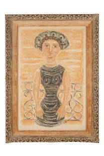 MASSIMO CAMPIGLI (1895 - 1971): "DONNA AL BALCONE": lithograph on colored paper, pencil-signed lower right, numbered 72/175 lower left 24 3/4 inches x 16 1/4 inches sight; 30 x 22 inches frame