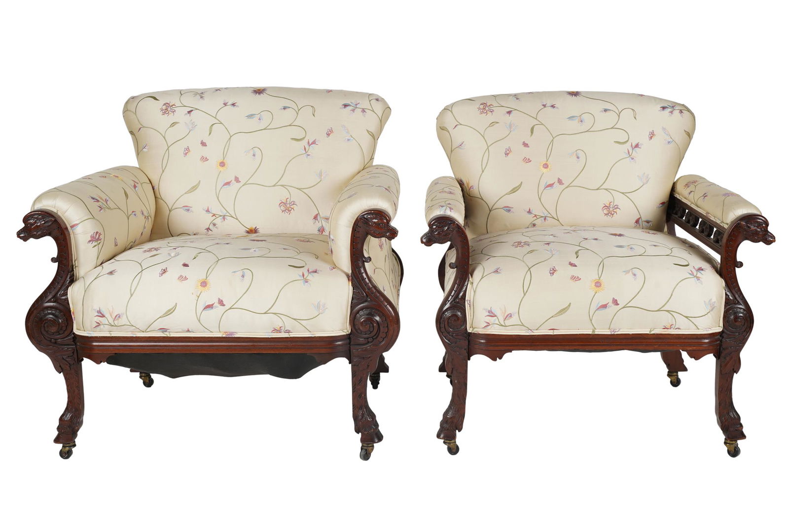 PAIR OF CARVED WALNUT ARMCHAIRS (1 of 9)
