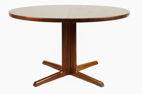 NIELS MOLLER FOR GUDME MOBELFABRIK: ROSEWOOD DINING: mid 20th century, manufacturer's mark and Danish control sticker to underside, the round top with banded border, together with two leaves Condition: heavy wear to inside edges of the legs. Sun-fading