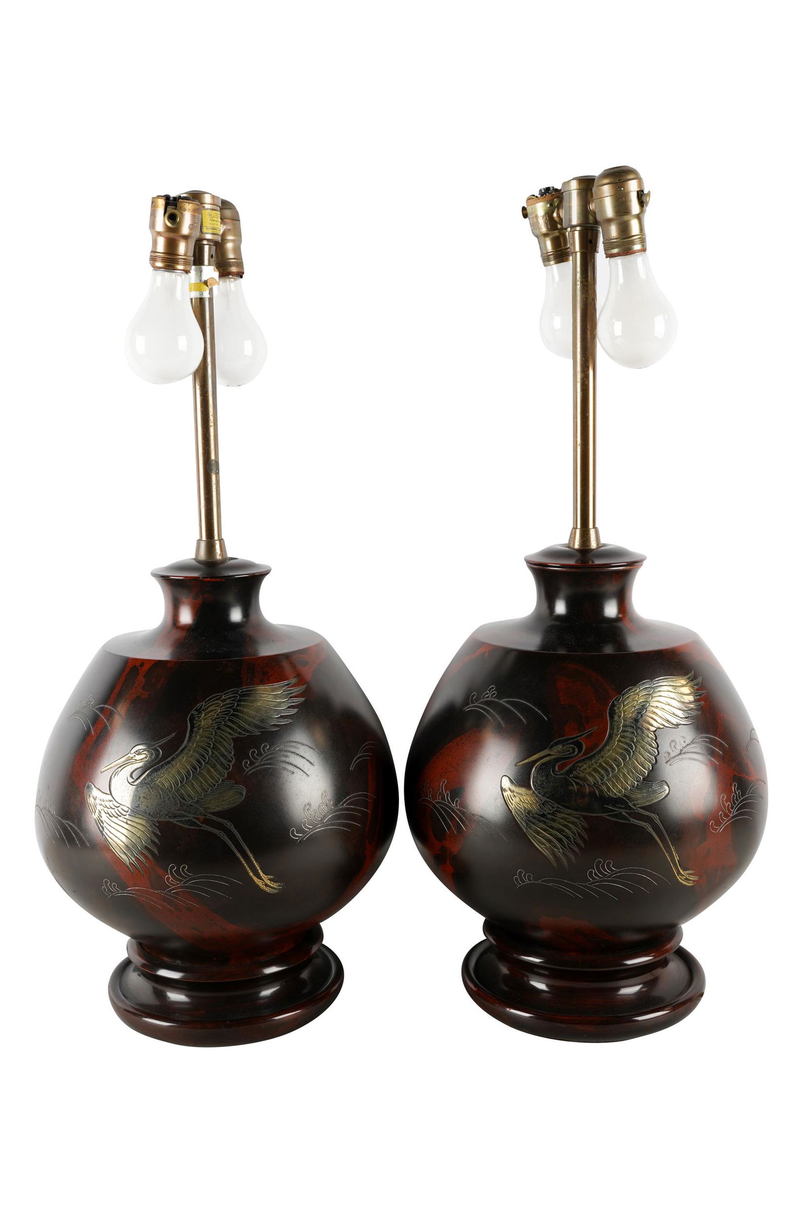 PAIR OF JAPANESE STYLE INLAID METAL LAMPS (1 of 8)