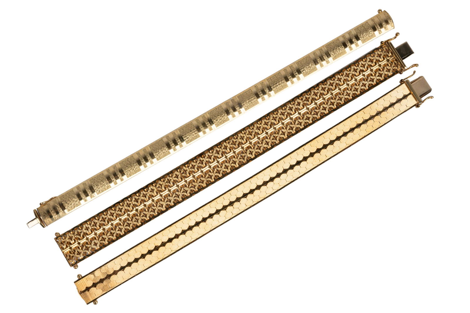 THREE 14 KARAT YELLOW GOLD BRACELETS (1 of 9)