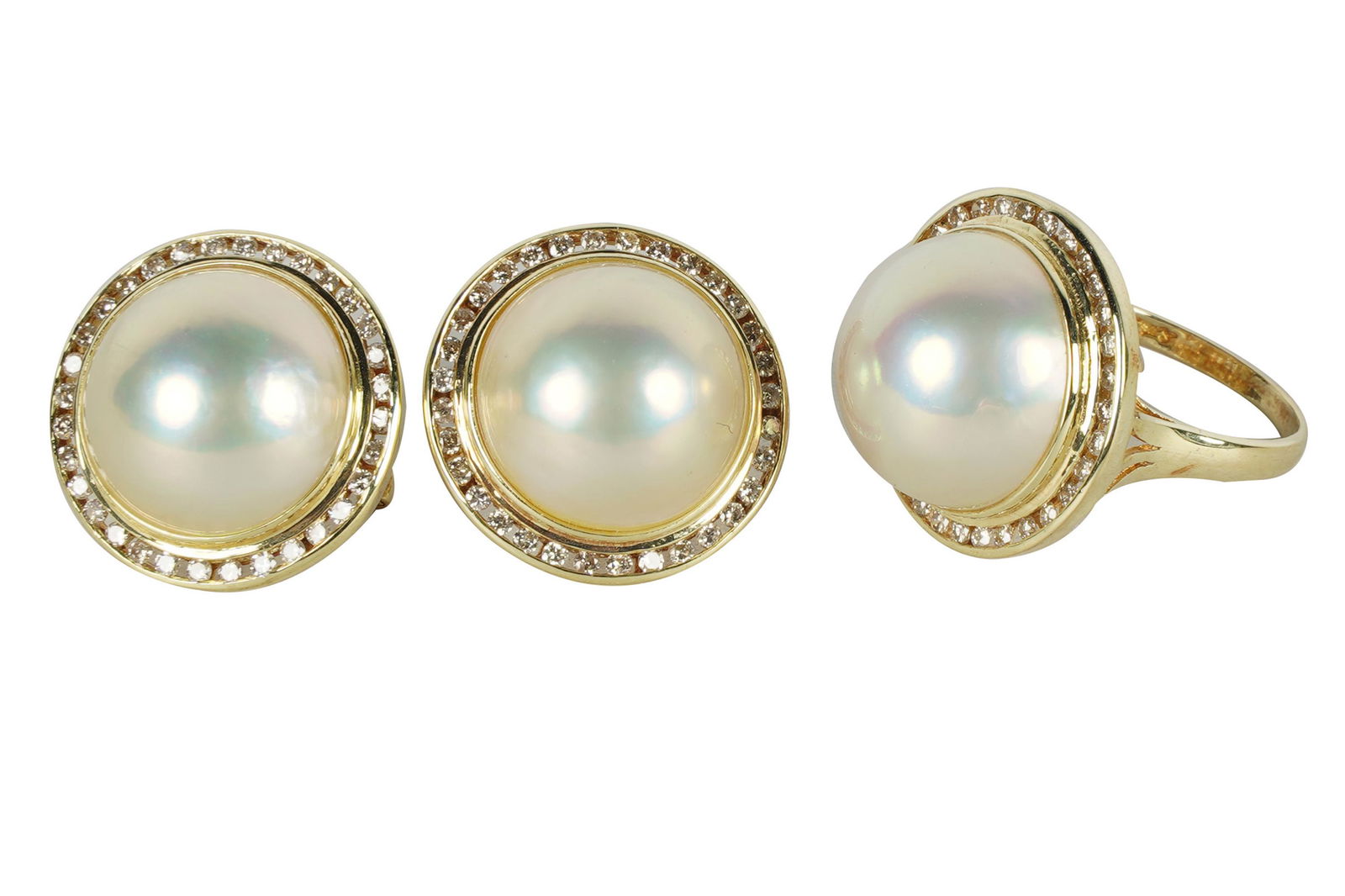 SUITE OF 14 KARAT YELLOW GOLD, DIAMOND, & MABE PEARL (1 of 6)