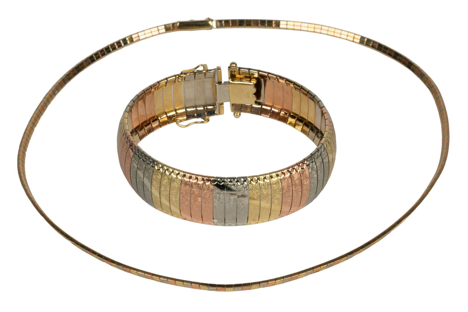 14 KARAT TRI-COLOR GOLD NECKLACE & BRACELET (1 of 8)