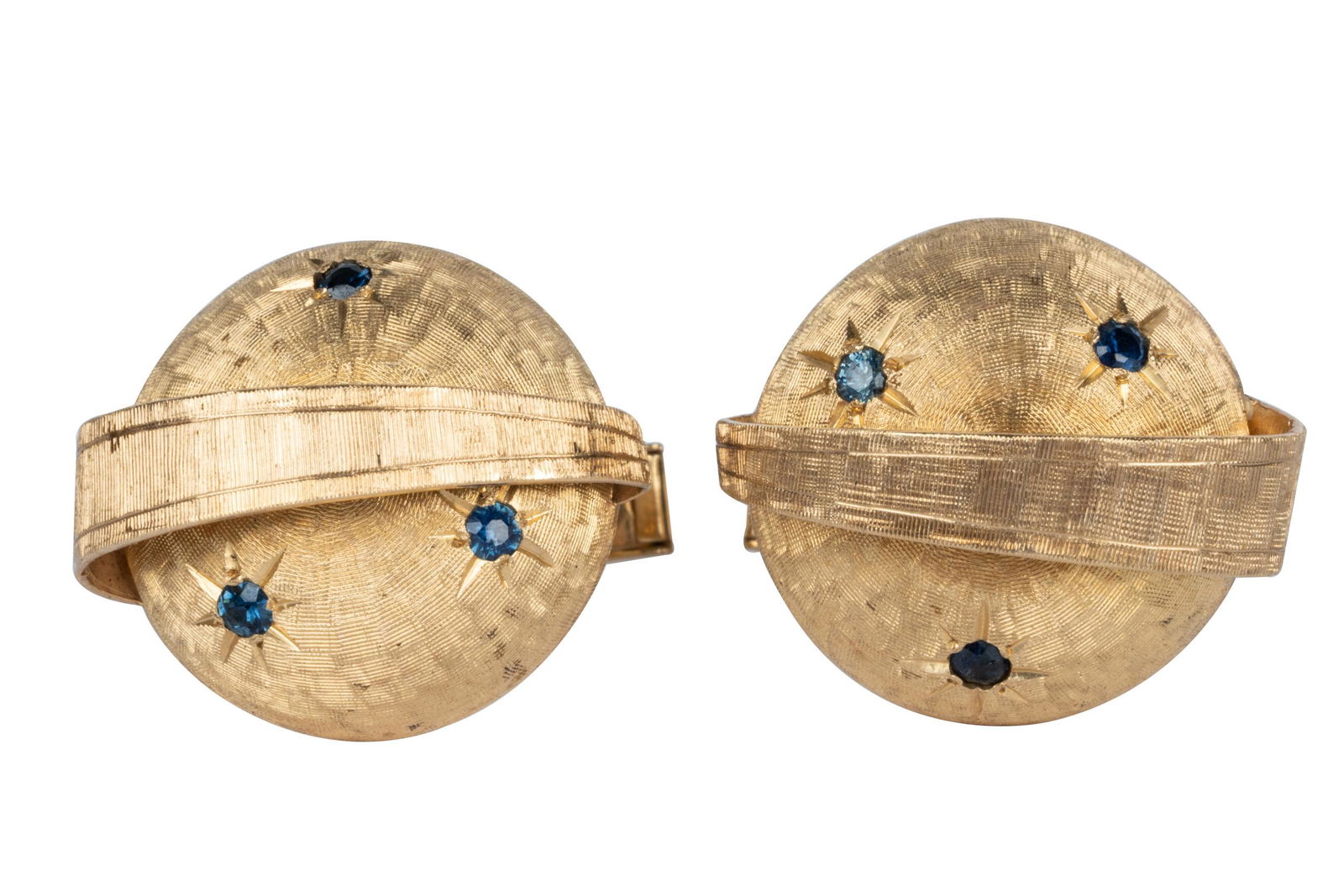 PAIR OF 14 KARAT YELLOW GOLD & SAPPHIRE CUFFLINKS (1 of 7)