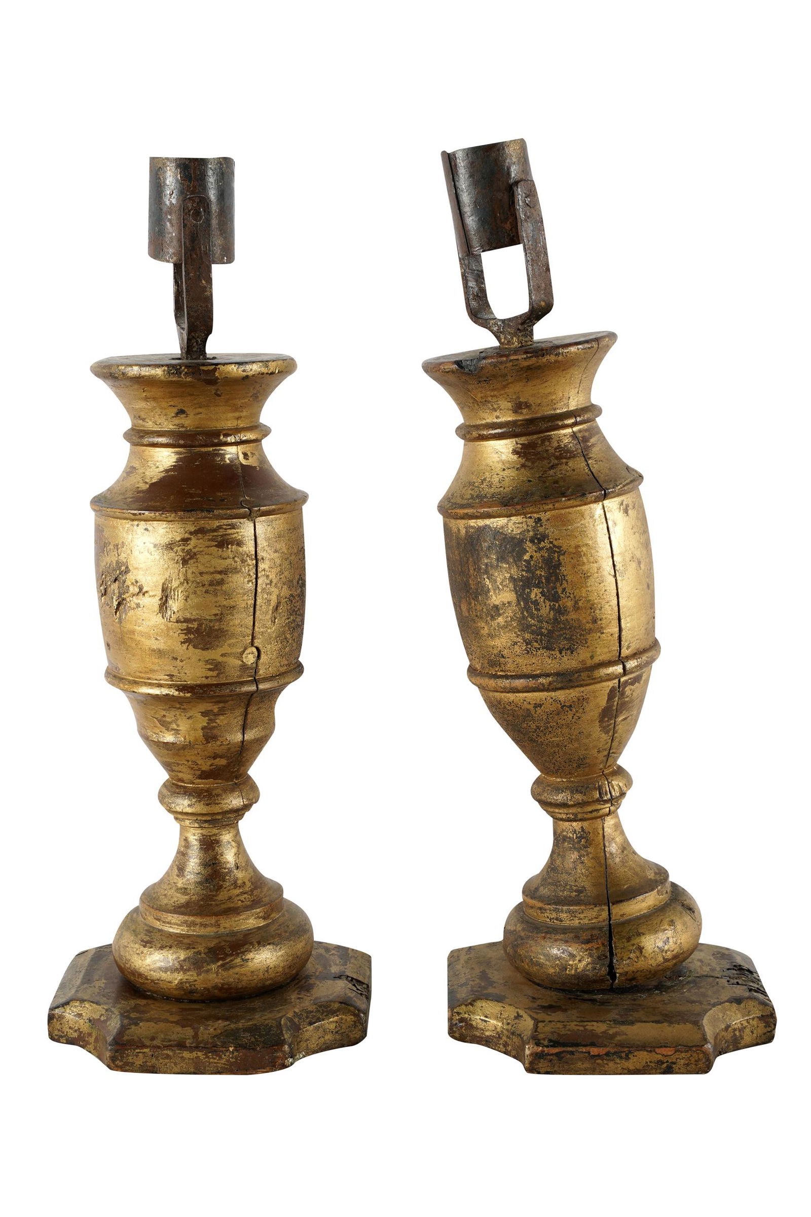 PAIR OF GILT & CARVED WOOD CANDLESTICKS (1 of 12)