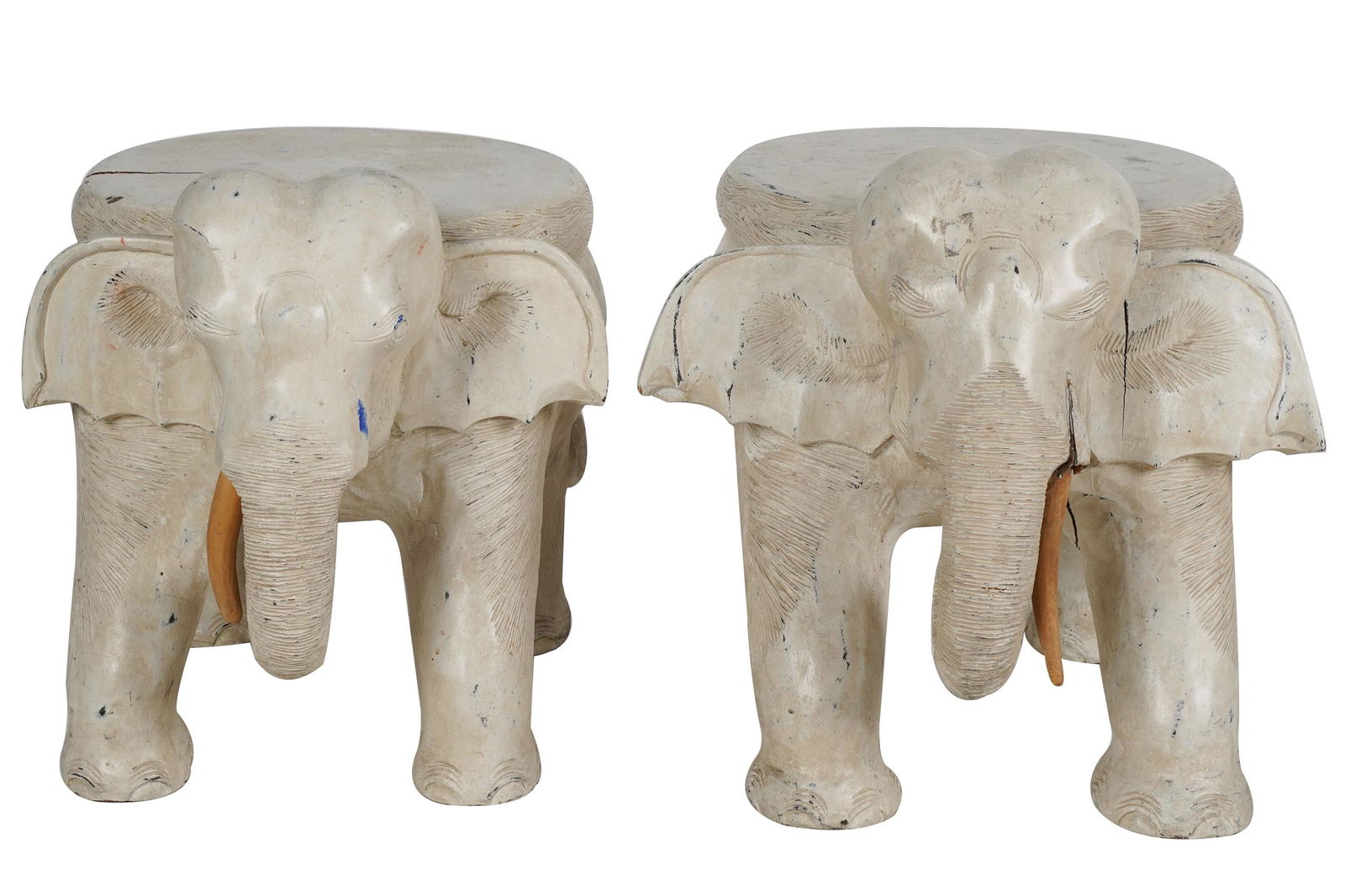 PAIR OF PAINTED WOOD ELEPHANT STOOLS (1 of 13)