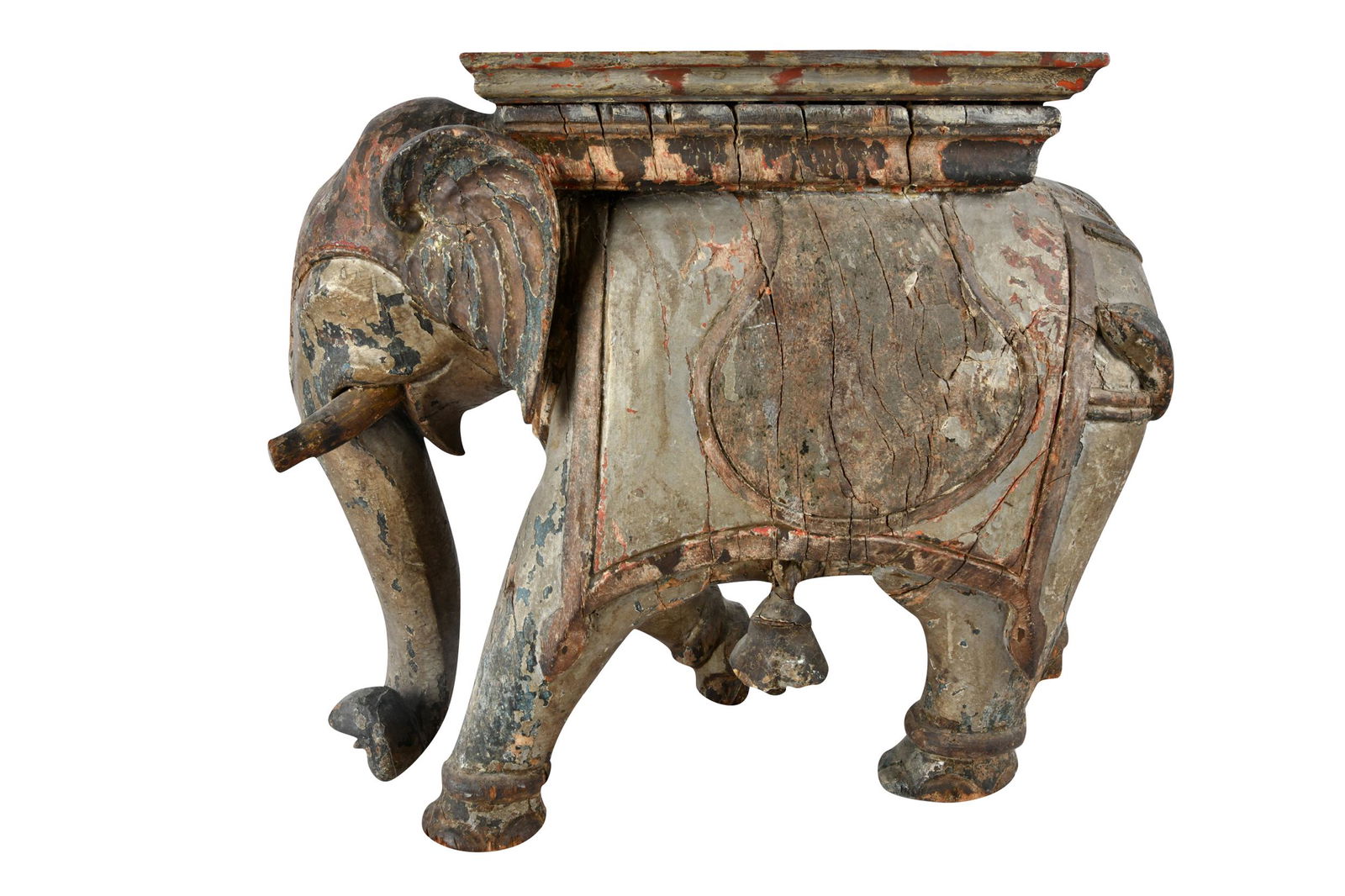 CARVED & POLYCHROMED ELEPHANT TABORET (1 of 6)