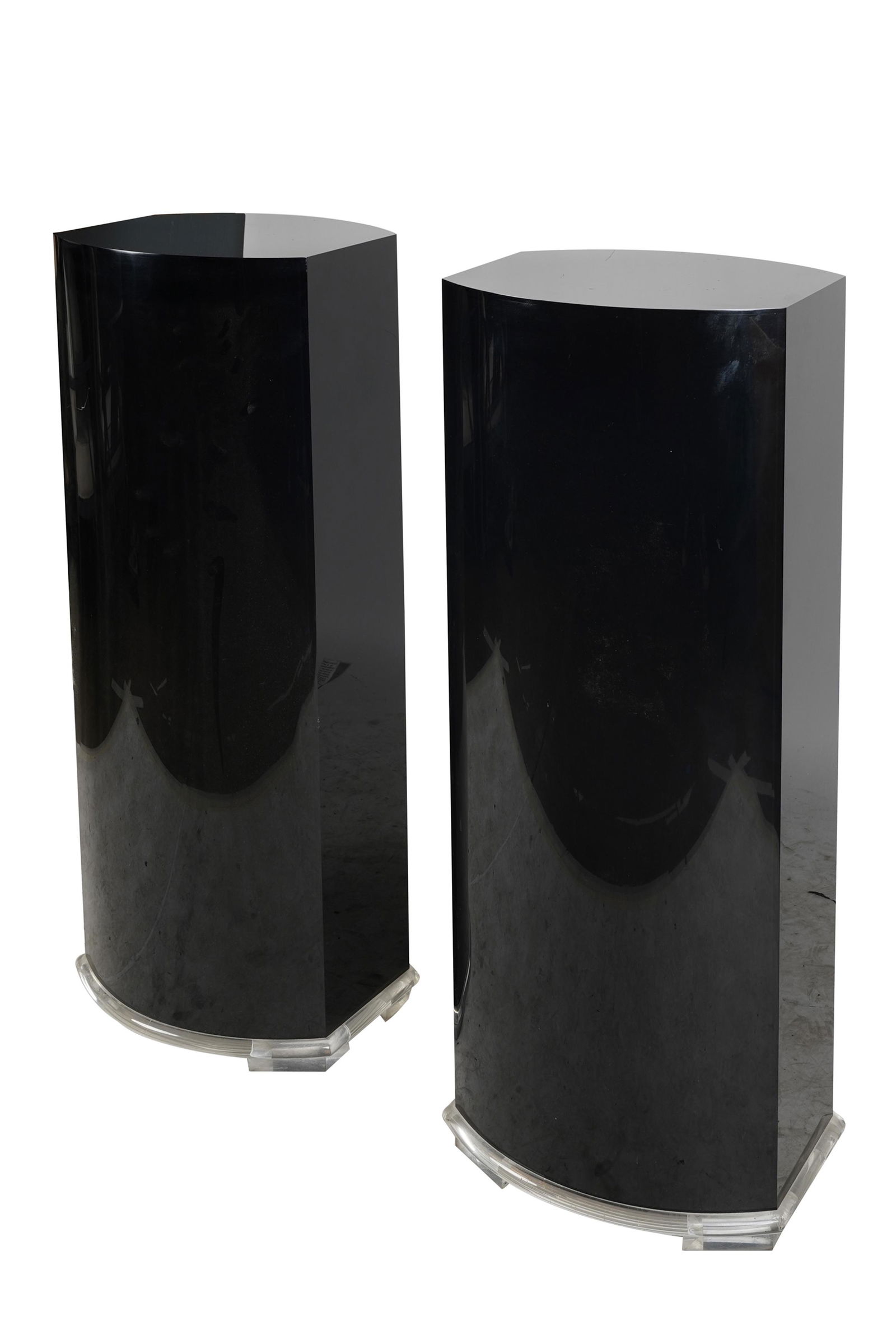 PAIR OF BLACK LACQUERED & LUCITE PEDESTALS (1 of 6)