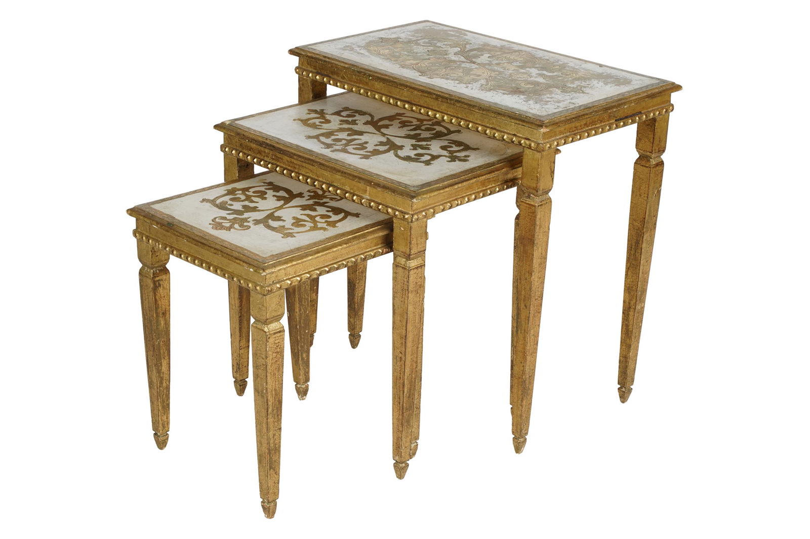 NEST OF THREE ITALIAN GILT & PAINTED END TABLES (1 of 13)
