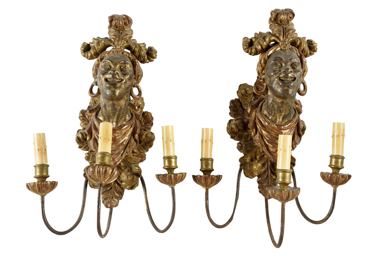 PAIR OF GILTWOOD BLACKAMOOR SCONCES (1 of 13)