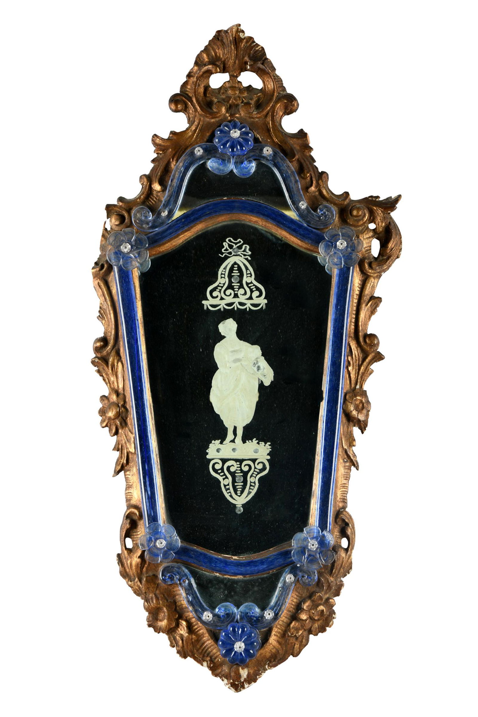 VENETIAN ETCHED & GILT CARTOUCHE MIRROR (1 of 7)