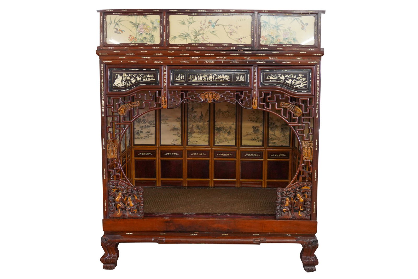 CHINESE CARVED & INLAID WOOD WEDDING BED (1 of 20)