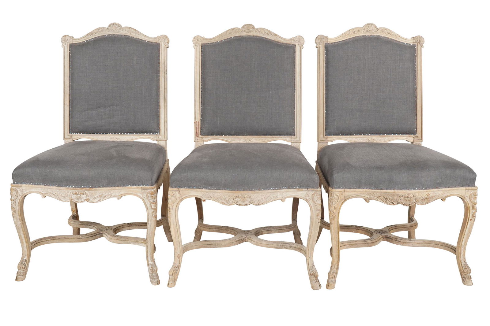 THREE LOUIS XV STYLE CARVED BLEACHED WOOD SIDE CHAIRS (1 of 13)