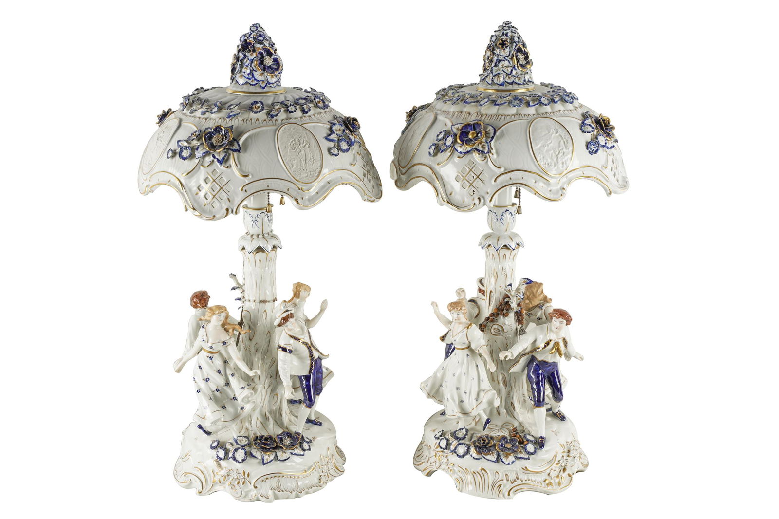 PAIR OF ECHT KOBALT HAND PAINTED PORCELAIN & BISQUE (1 of 19)
