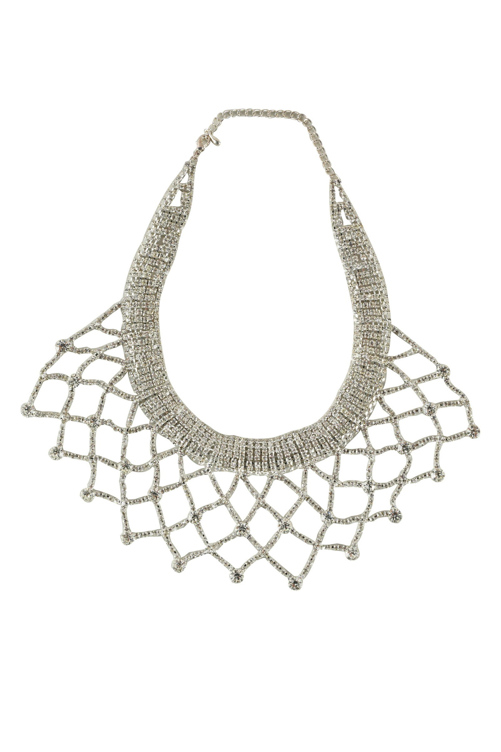 CAROL CHANNING RHINSTONE BIB NECKLACE: the neck: 17 inches long