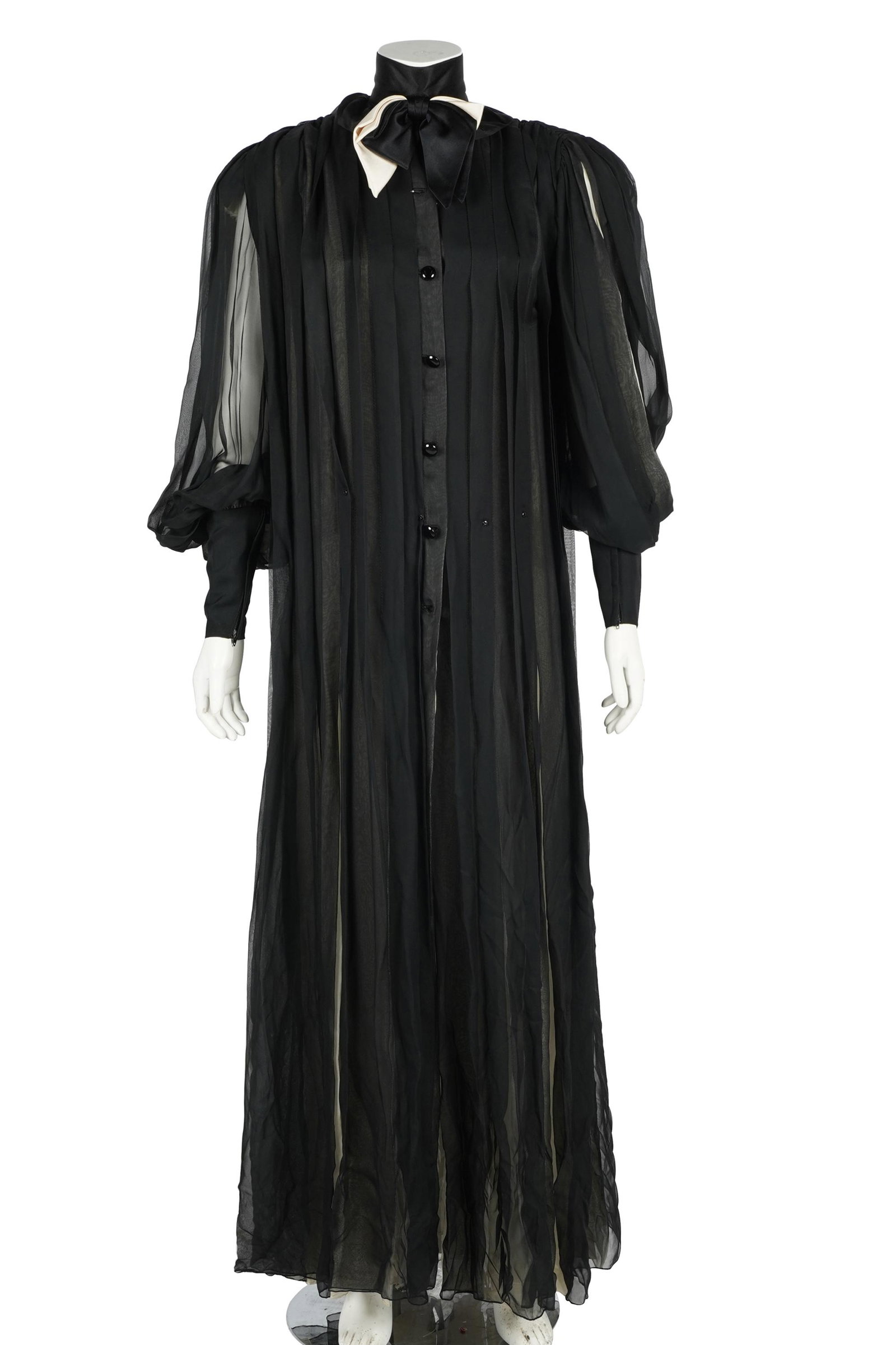 CAROL CHANNING GALANOS GOWN: with detached bow collar; with sewn-in label