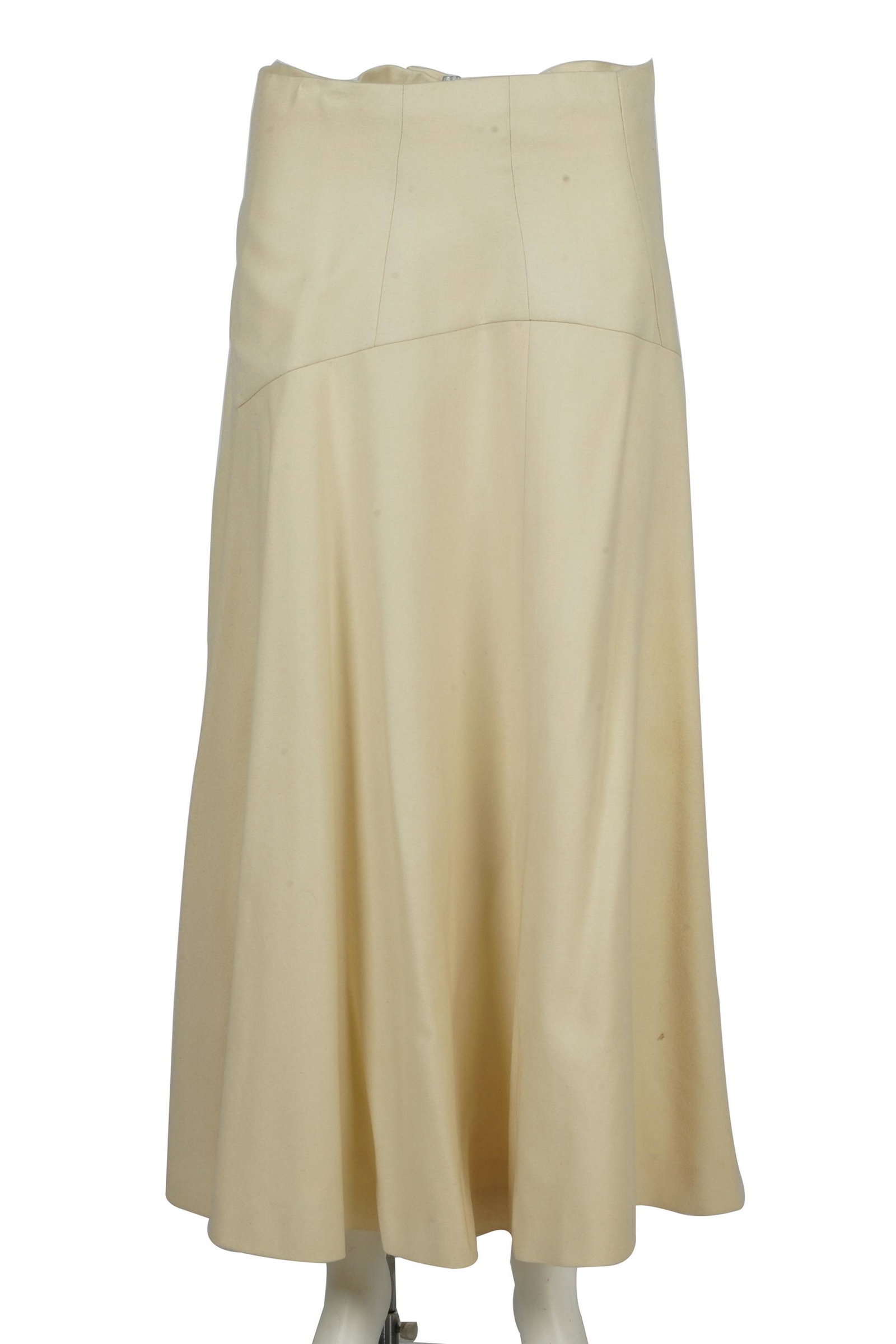 CAROL CHANNING CREAM WOOL SKIRT: with four mother of pearl buttons